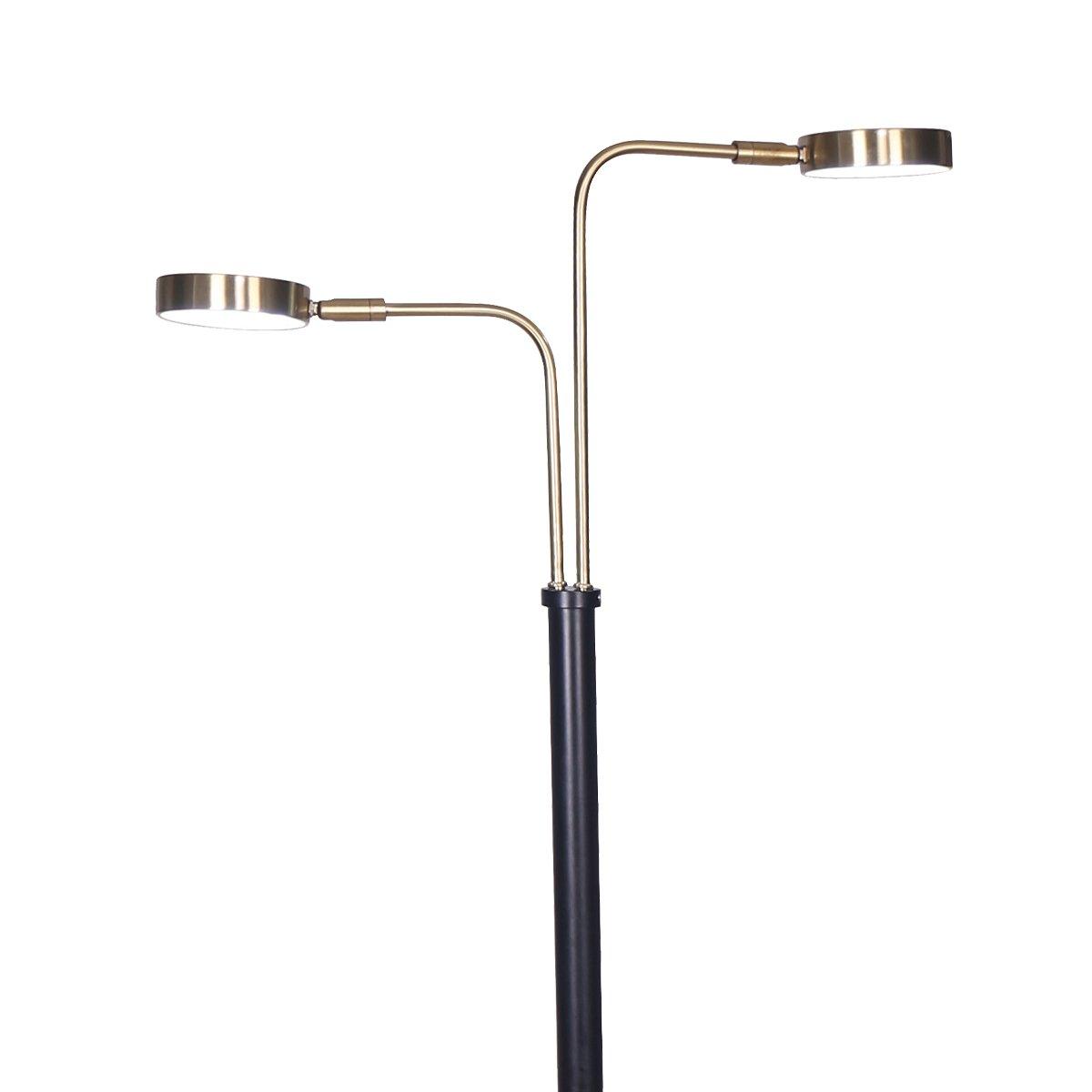 Sarantino LED Metal Floor Lamp with 2 Lights in Brushed Gold and Black Finish - Harrogates