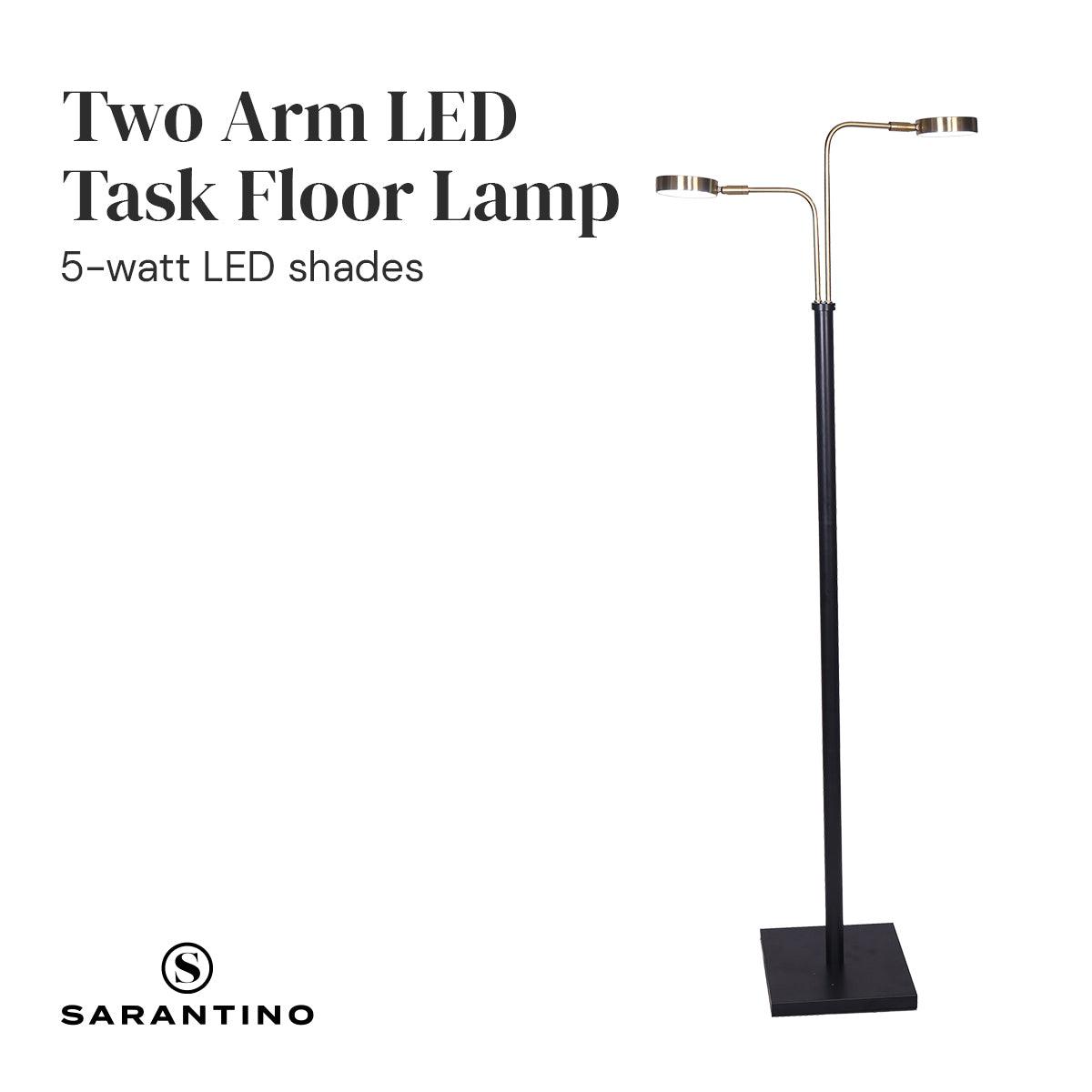 Sarantino LED Metal Floor Lamp with 2 Lights in Brushed Gold and Black Finish - Harrogates