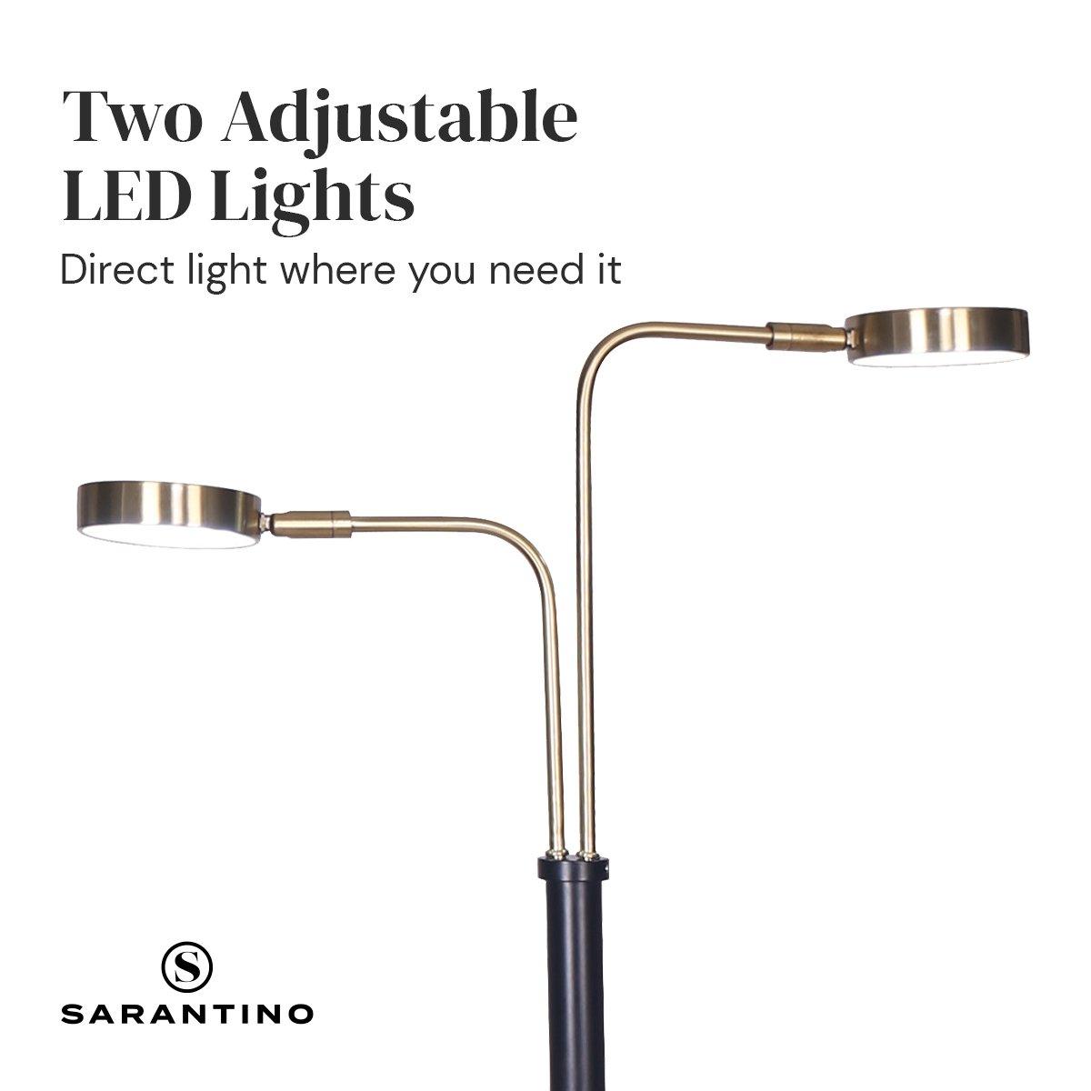 Sarantino LED Metal Floor Lamp with 2 Lights in Brushed Gold and Black Finish - Harrogates