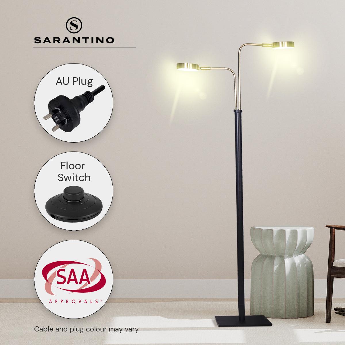 Sarantino LED Metal Floor Lamp with 2 Lights in Brushed Gold and Black Finish - Harrogates