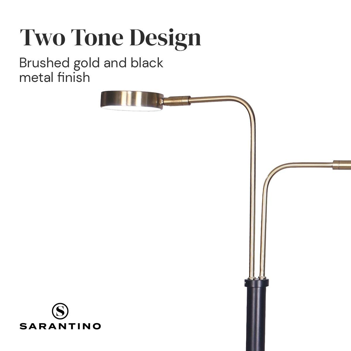 Sarantino LED Metal Floor Lamp with 2 Lights in Brushed Gold and Black Finish - Harrogates
