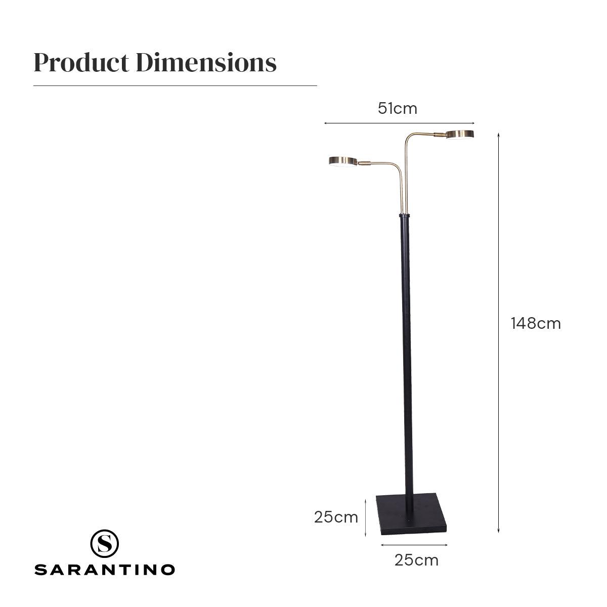 Sarantino LED Metal Floor Lamp with 2 Lights in Brushed Gold and Black Finish - Harrogates