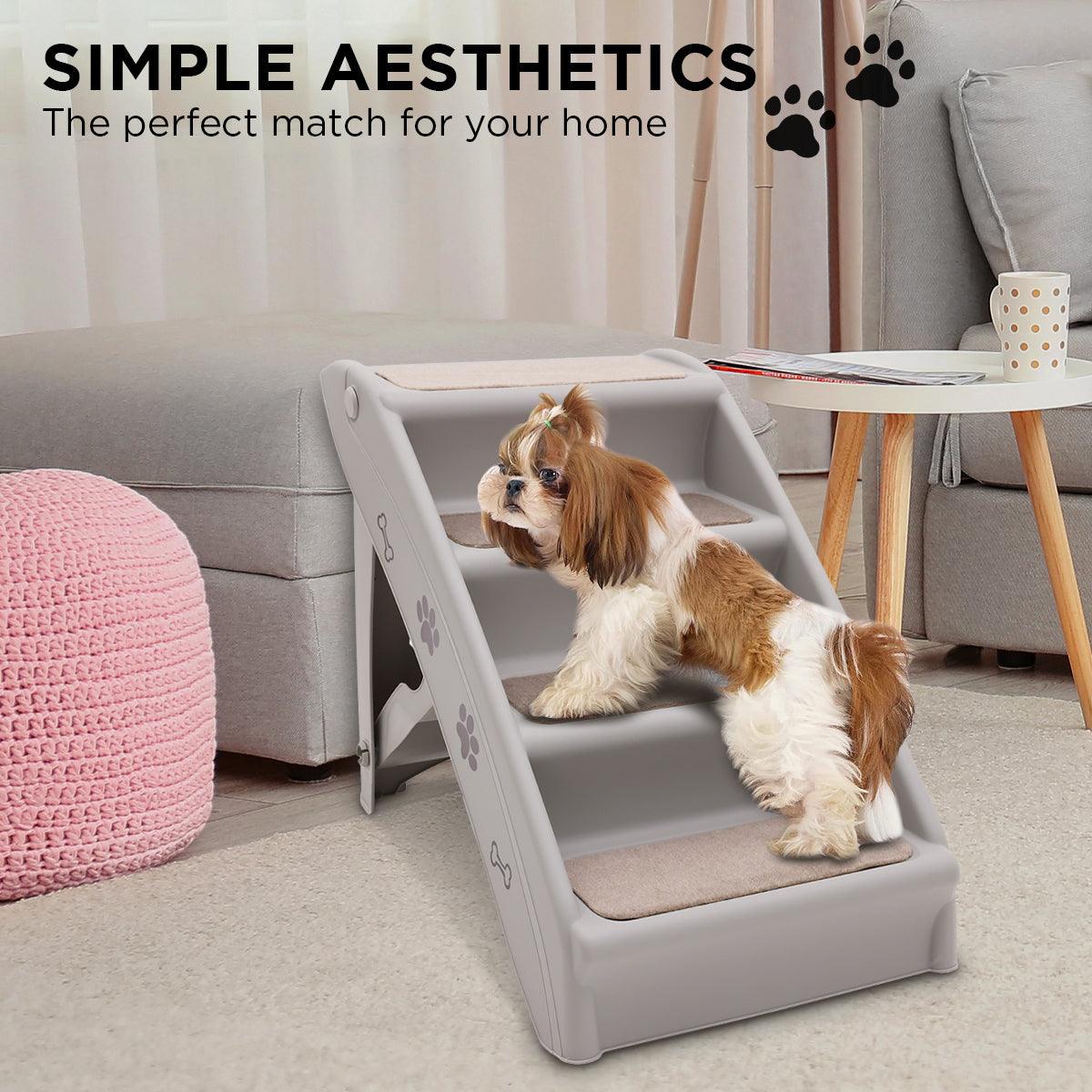 Furtastic Foldable Pet Stairs in Grey - 50cm Dog Ladder Cat Ramp with Non-Slip Mat for Indoor and Outdoor Use - Harrogates