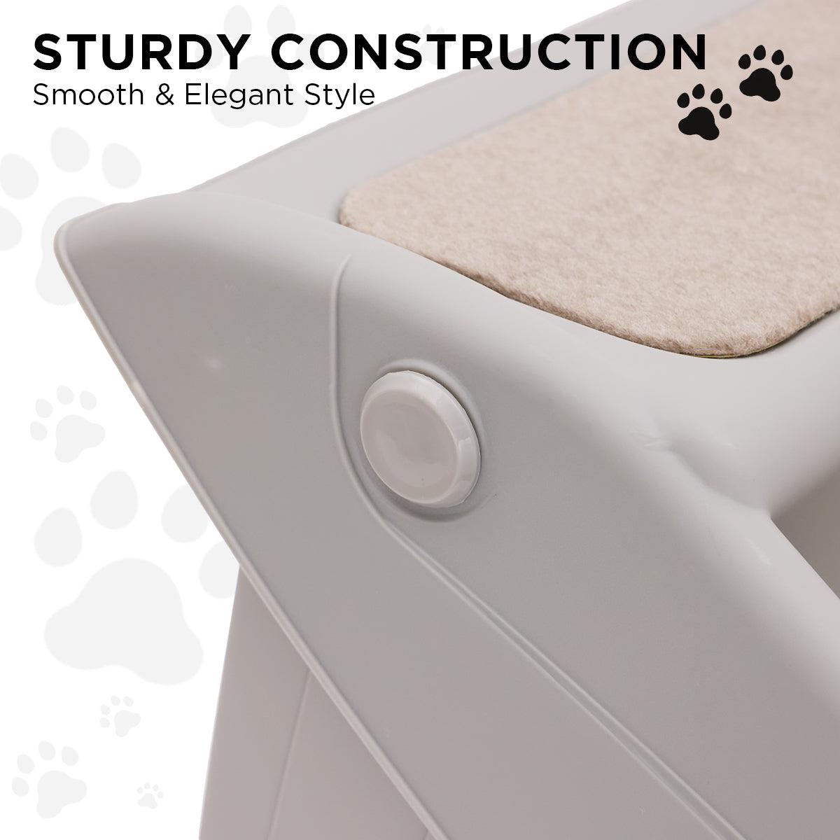 Furtastic Foldable Pet Stairs in Grey - 50cm Dog Ladder Cat Ramp with Non-Slip Mat for Indoor and Outdoor Use - Harrogates