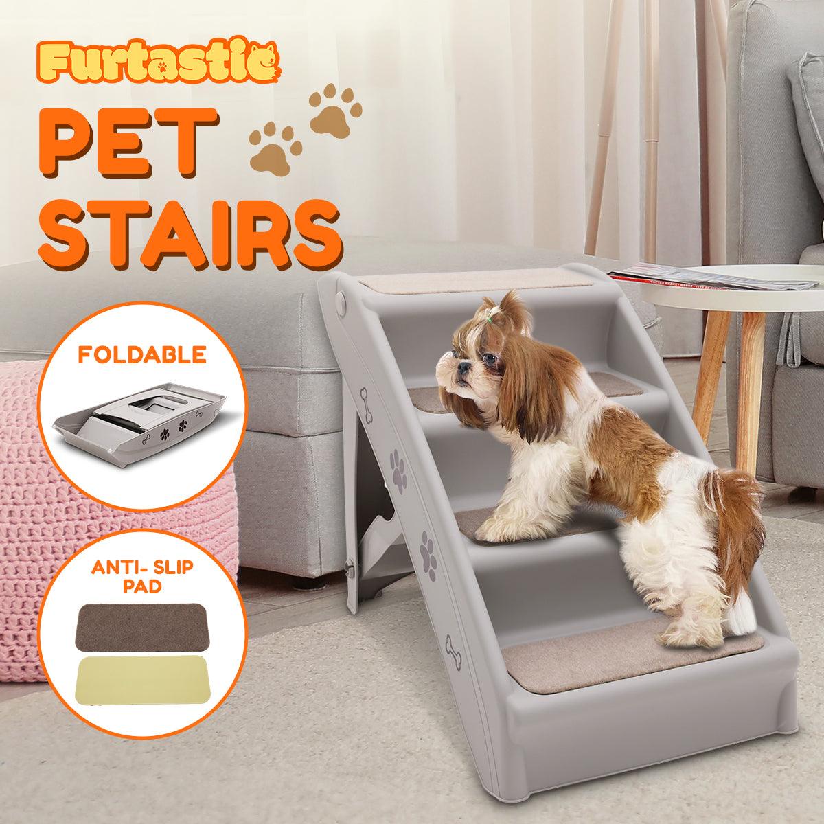 Furtastic Foldable Pet Stairs in Grey - 50cm Dog Ladder Cat Ramp with Non-Slip Mat for Indoor and Outdoor Use - Harrogates