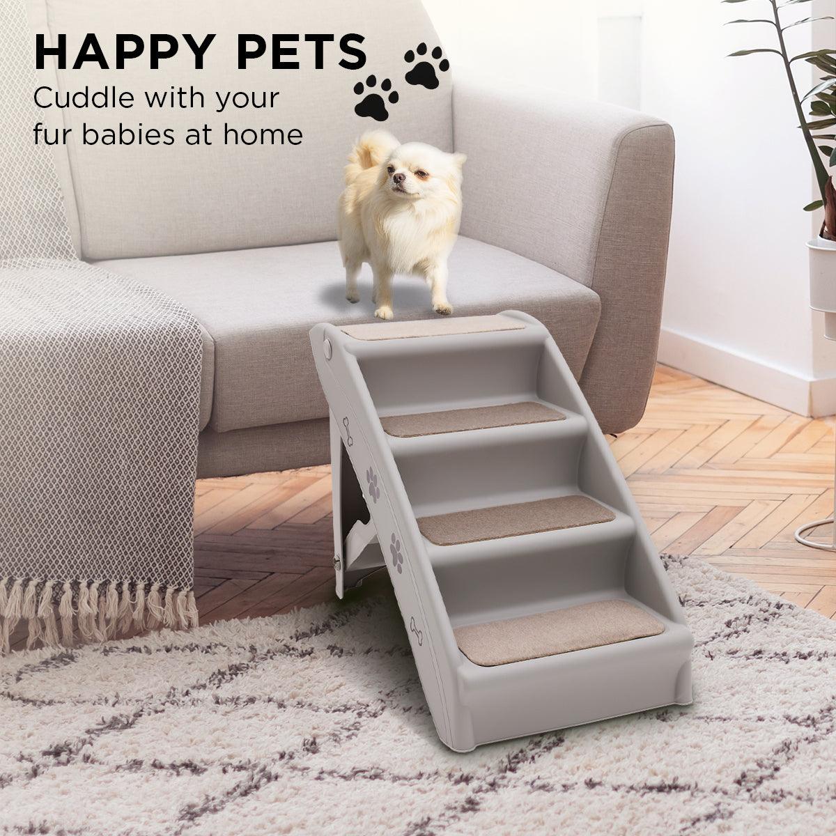 Furtastic Foldable Pet Stairs in Grey - 50cm Dog Ladder Cat Ramp with Non-Slip Mat for Indoor and Outdoor Use - Harrogates