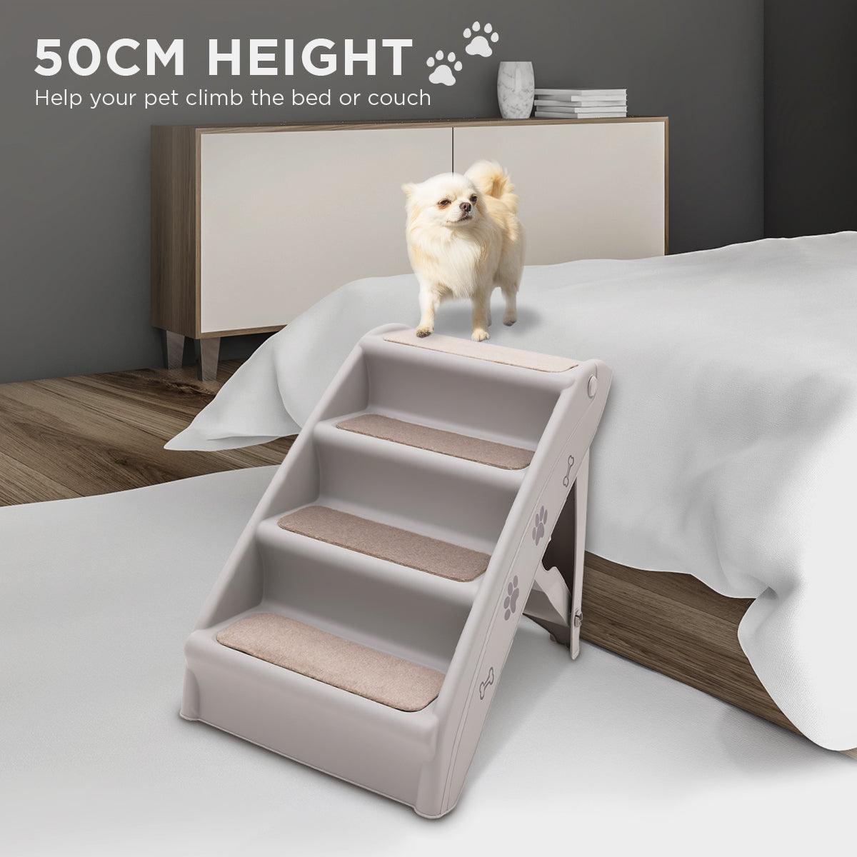 Furtastic Foldable Pet Stairs in Grey - 50cm Dog Ladder Cat Ramp with Non-Slip Mat for Indoor and Outdoor Use - Harrogates