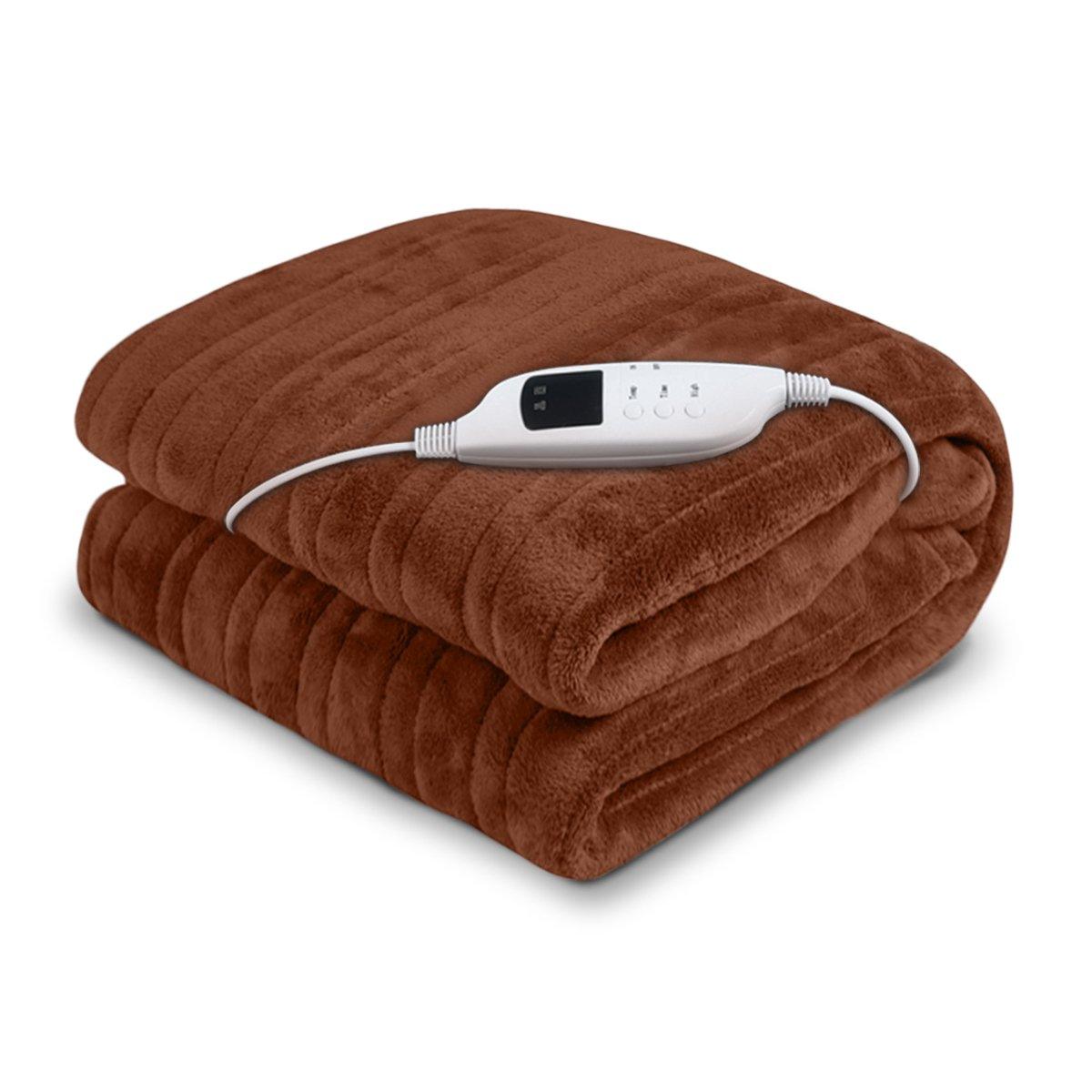 Laura Hill Heated Electric Blanket Throw Rug Coral Warm Fleece Brown - Harrogates