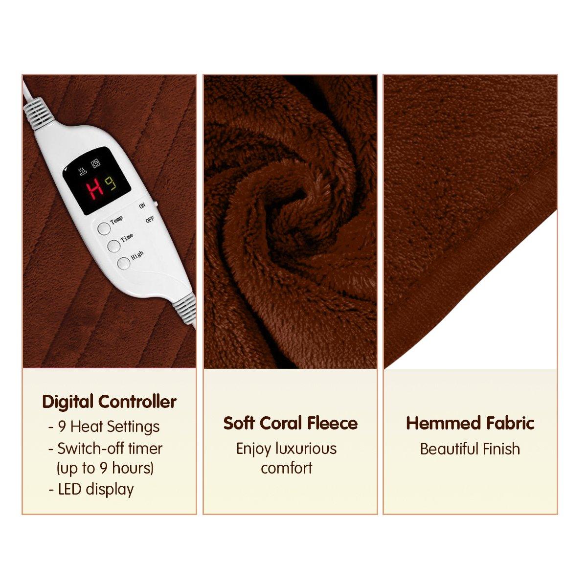 Laura Hill Heated Electric Blanket Throw Rug Coral Warm Fleece Brown - Harrogates