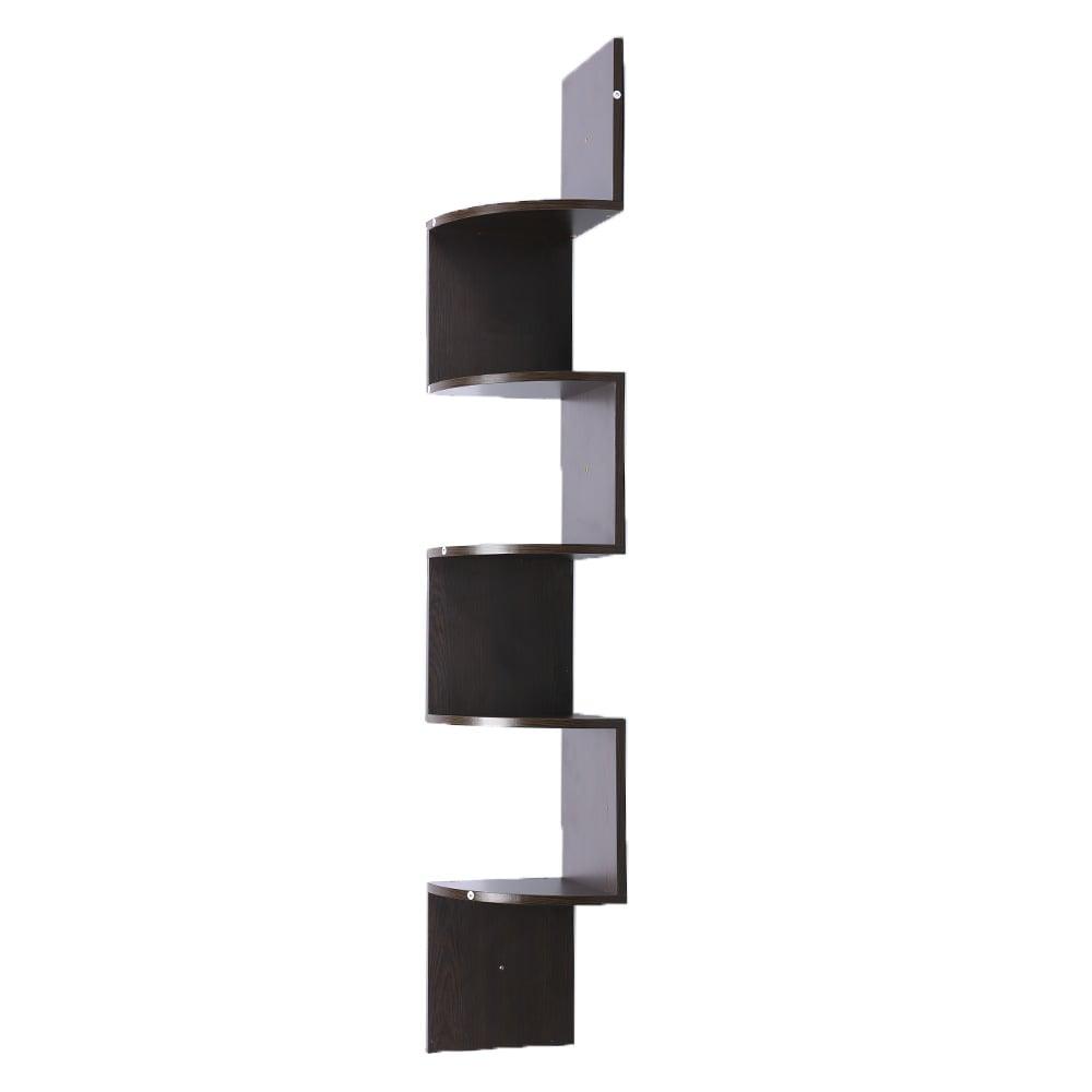 Sarantino 5 Tier Corner Wall Shelf Display Shelves Dvd Book Storage Rack Floating Mounted - Dark Brown - Harrogates