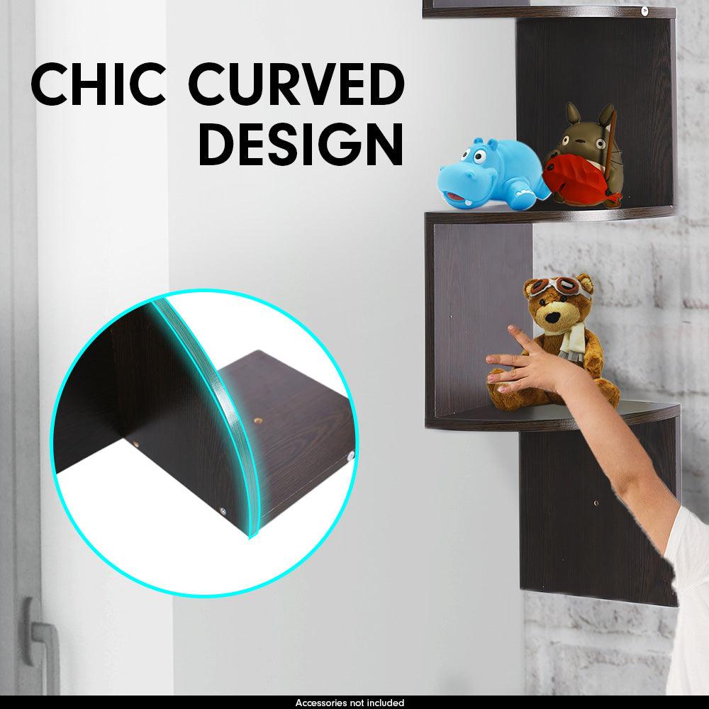 Sarantino 5 Tier Corner Wall Shelf Display Shelves Dvd Book Storage Rack Floating Mounted - Dark Brown - Harrogates