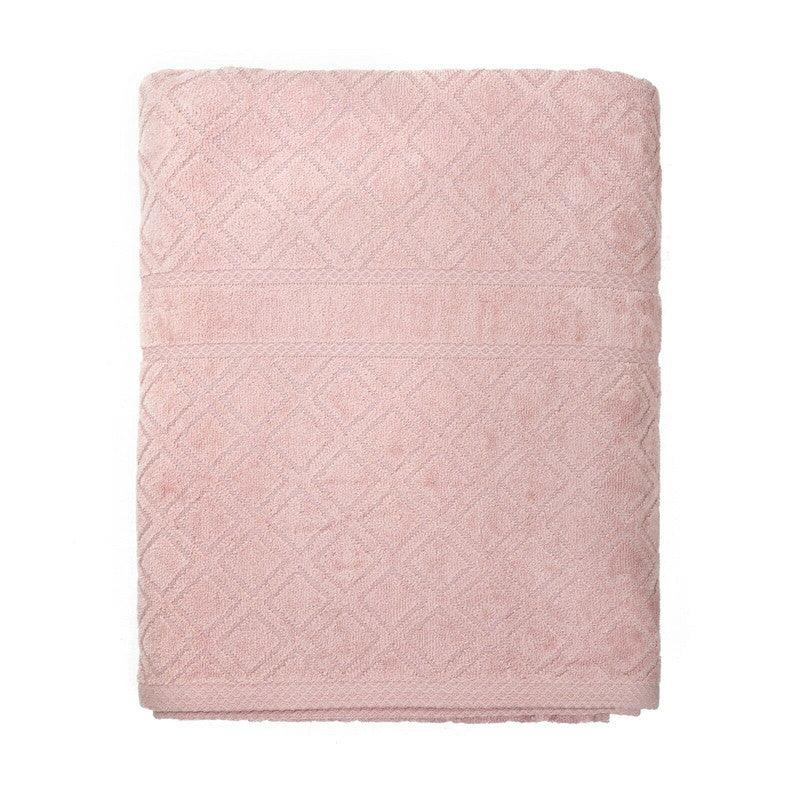 Premium Velour Diamond Design Jacquard Bath Towel (Pink) - Harrogates
