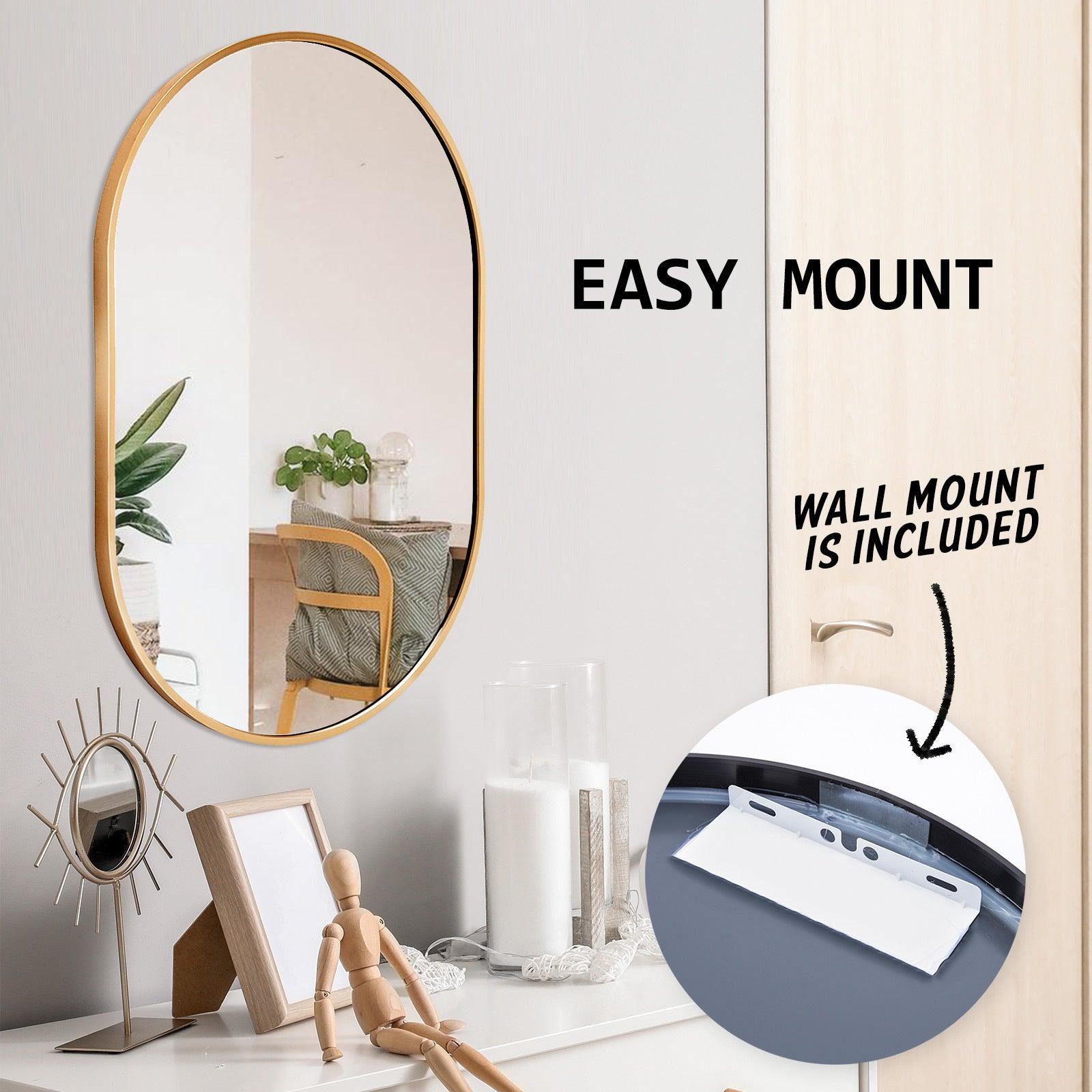 Wall Mirror Oval Aluminum Frame Bathroom 50x75cm GOLD - Harrogates