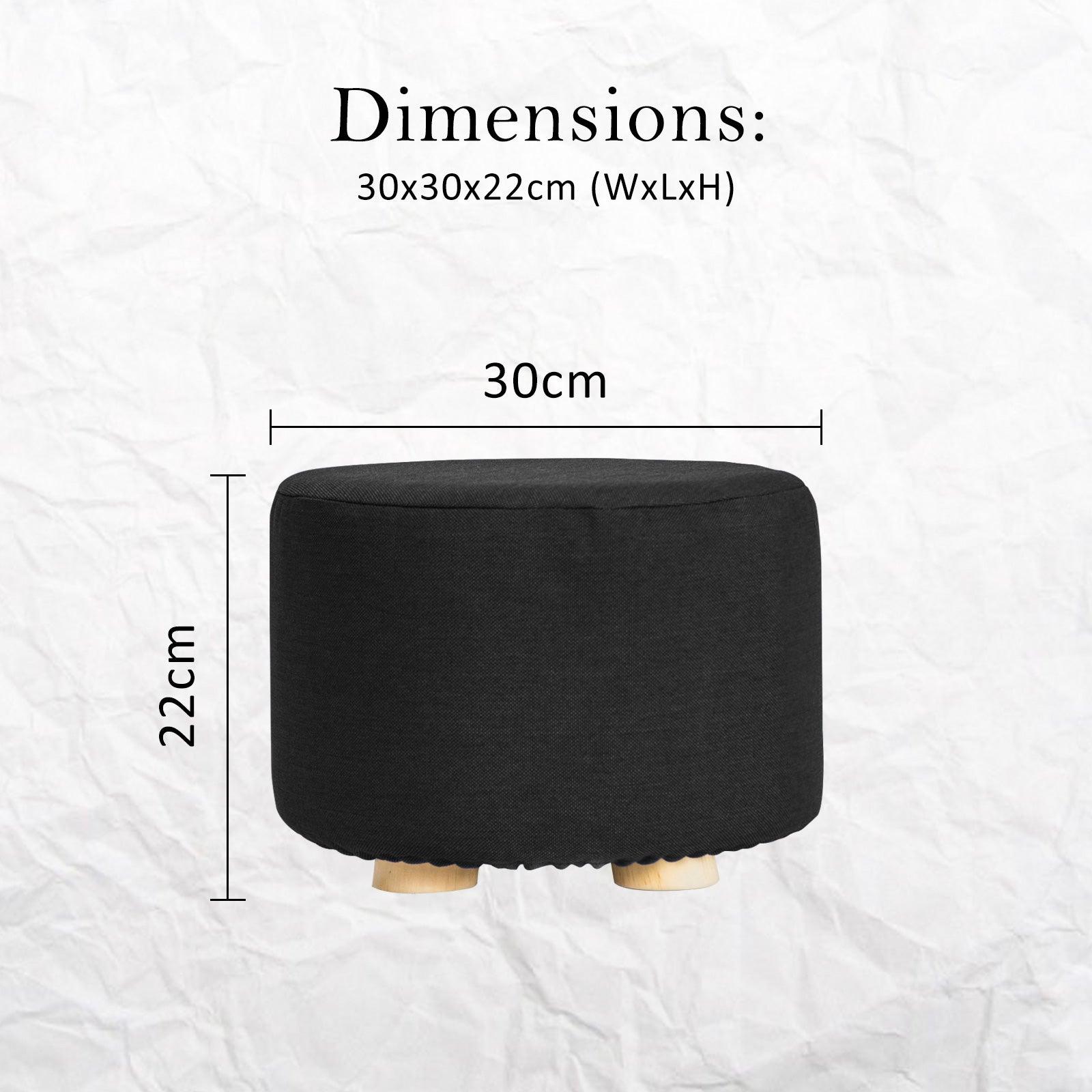 2X Fabric Ottoman Round Wooden Leg Foot Stool - BLACK - Harrogates