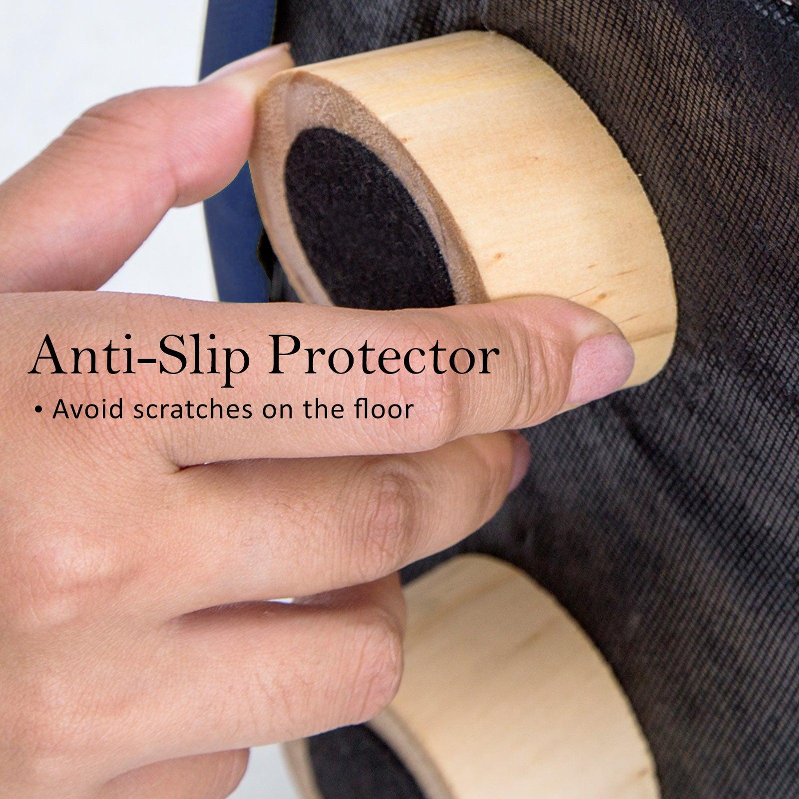 2X Fabric Ottoman Round Wooden Leg Foot Stool - DARK BLUE - Harrogates