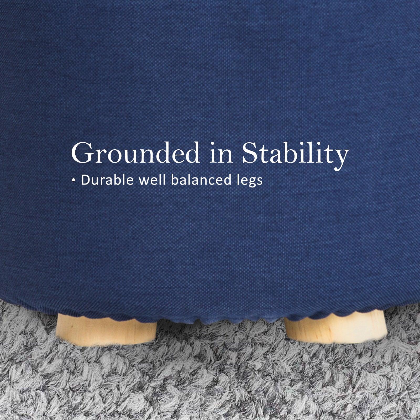 2X Fabric Ottoman Round Wooden Leg Foot Stool - DARK BLUE - Harrogates