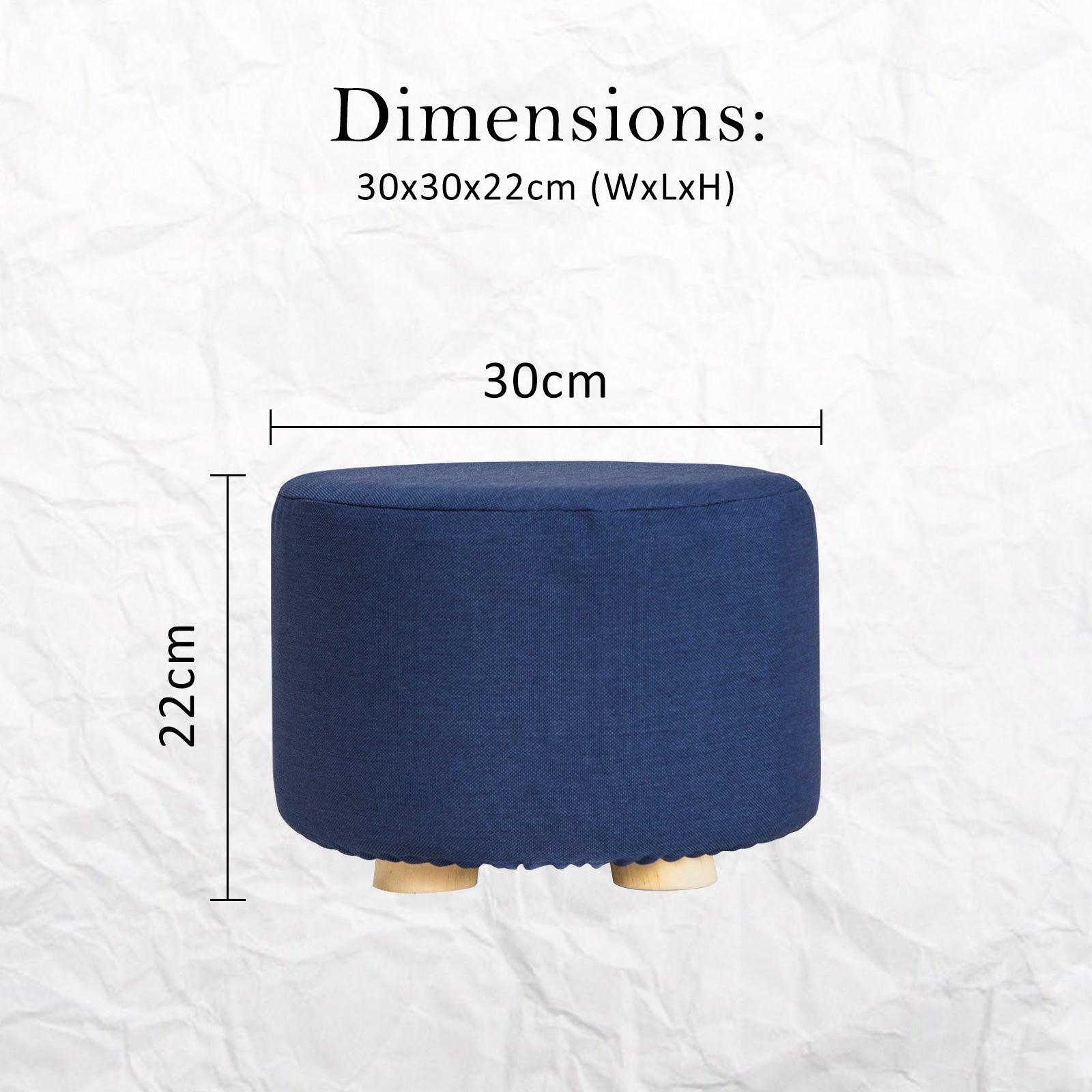 2X Fabric Ottoman Round Wooden Leg Foot Stool - DARK BLUE - Harrogates