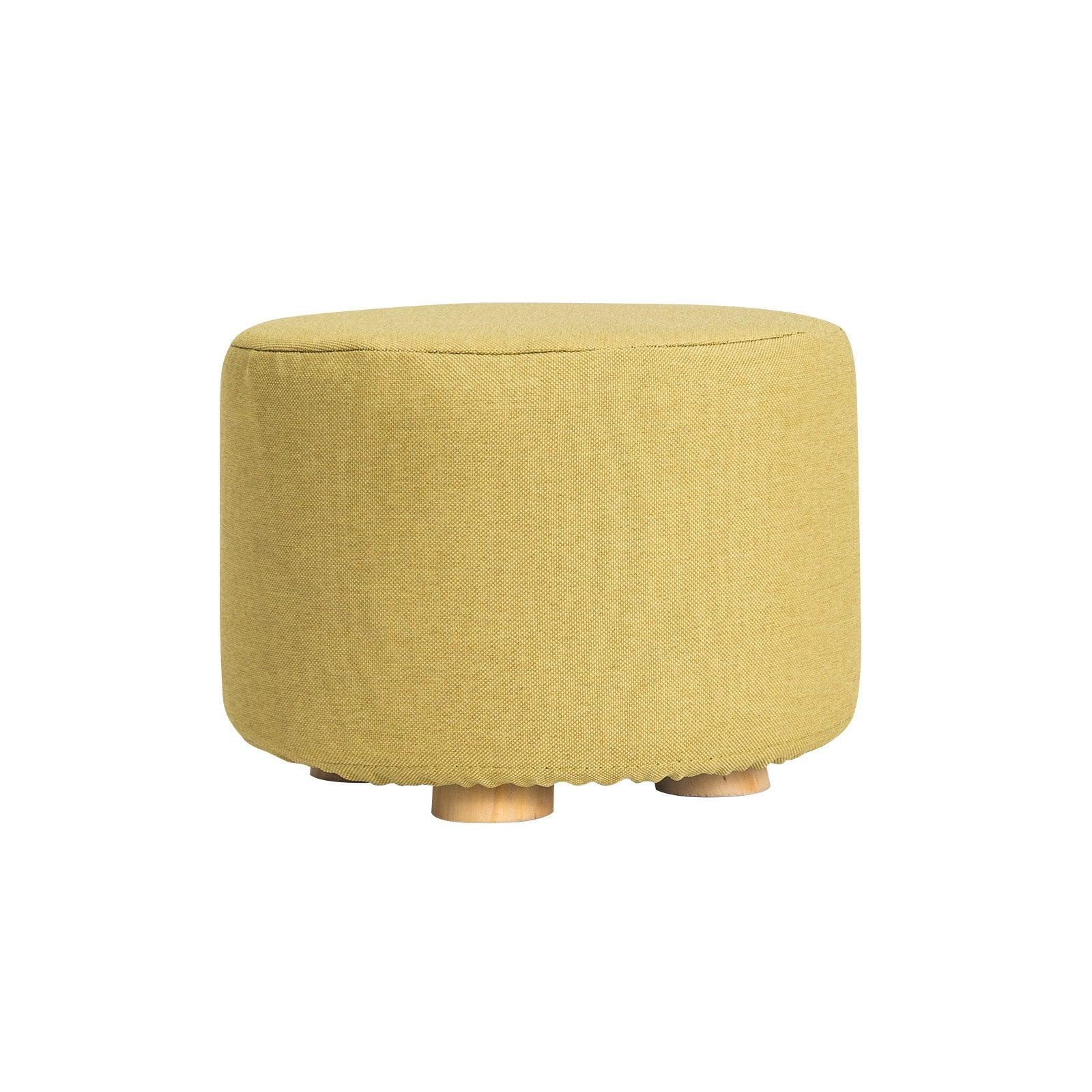 Fabric Ottoman Round Wooden Leg Foot Stool - MUSTARD YELLOW - Harrogates