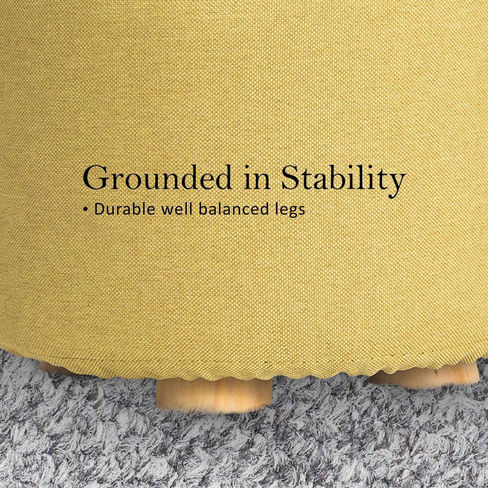 2X Fabric Ottoman Round Wooden Leg Foot Stool - Mustard Yellow - Harrogates