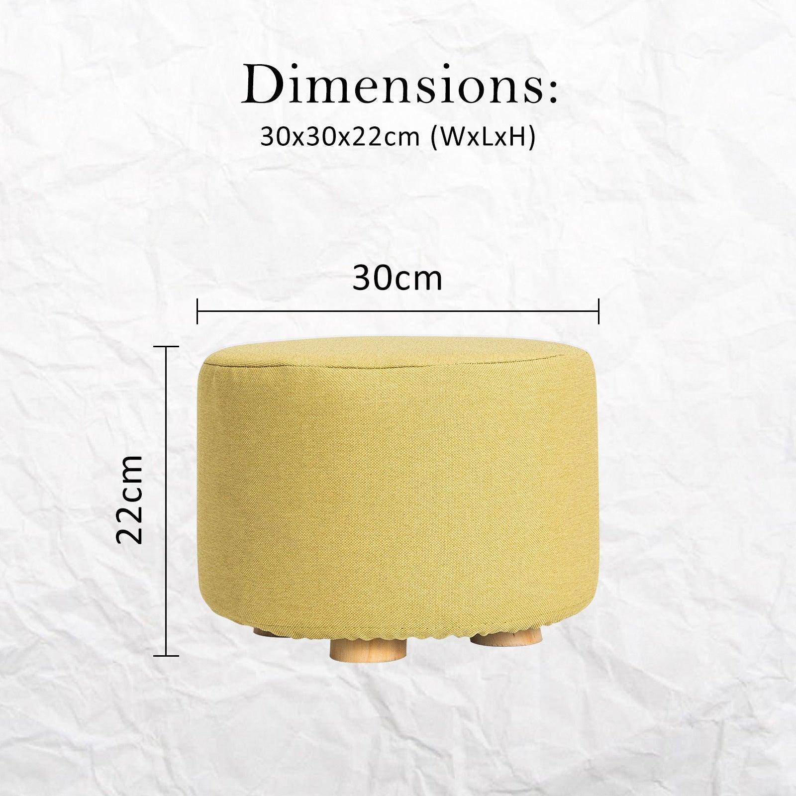 2X Fabric Ottoman Round Wooden Leg Foot Stool - Mustard Yellow - Harrogates