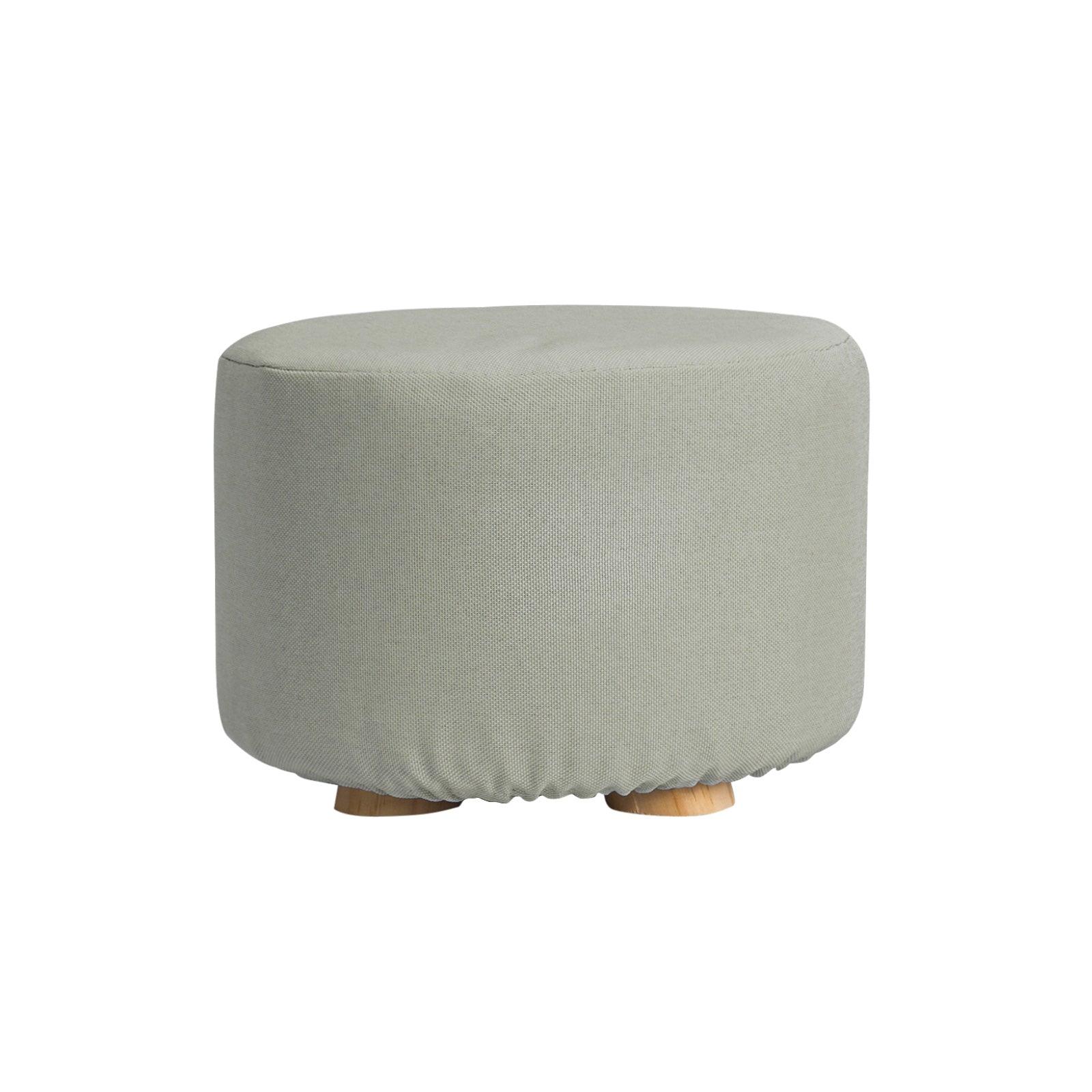 Fabric Ottoman Round Wooden Leg Foot Stool - GREY - Harrogates