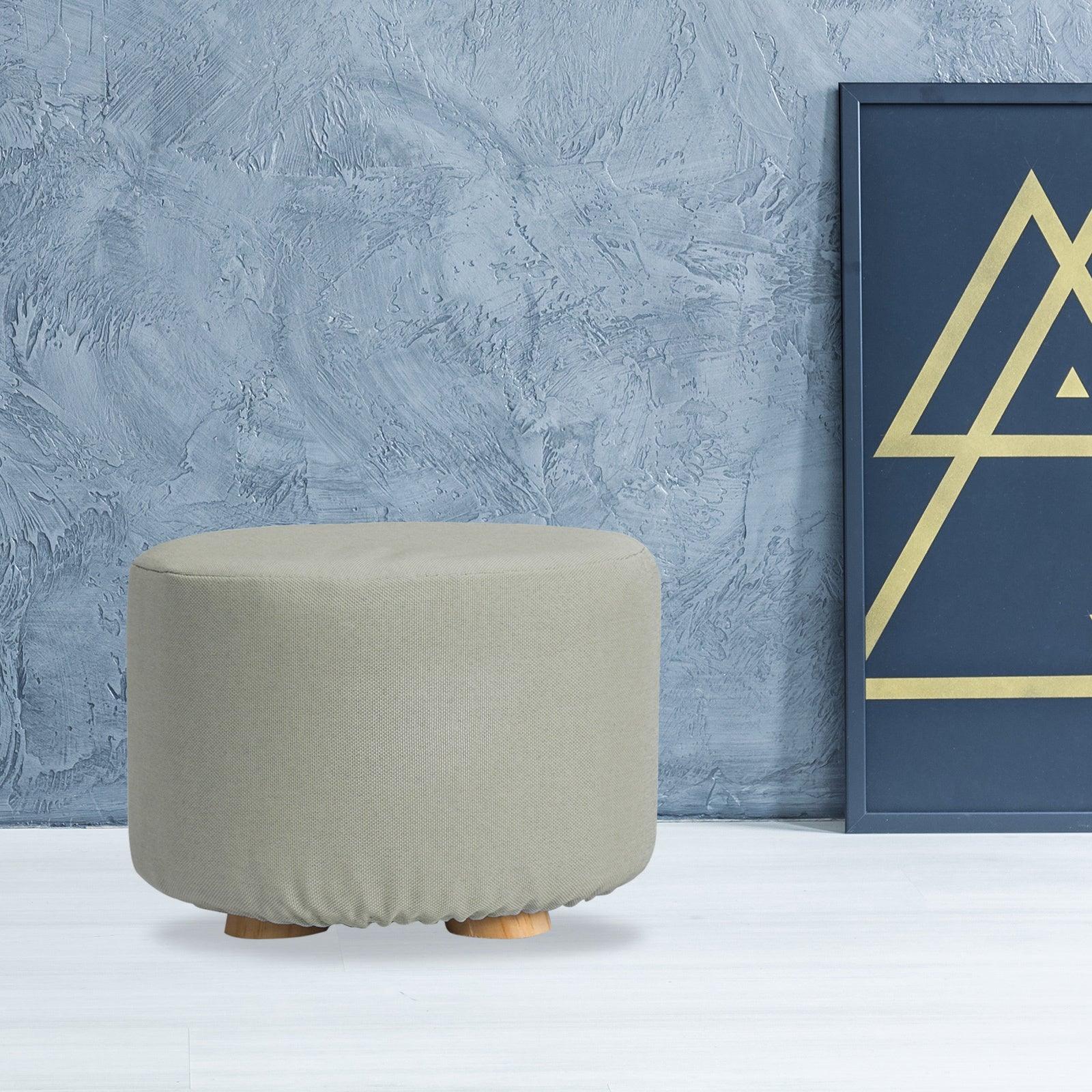 Fabric Ottoman Round Wooden Leg Foot Stool - GREY - Harrogates