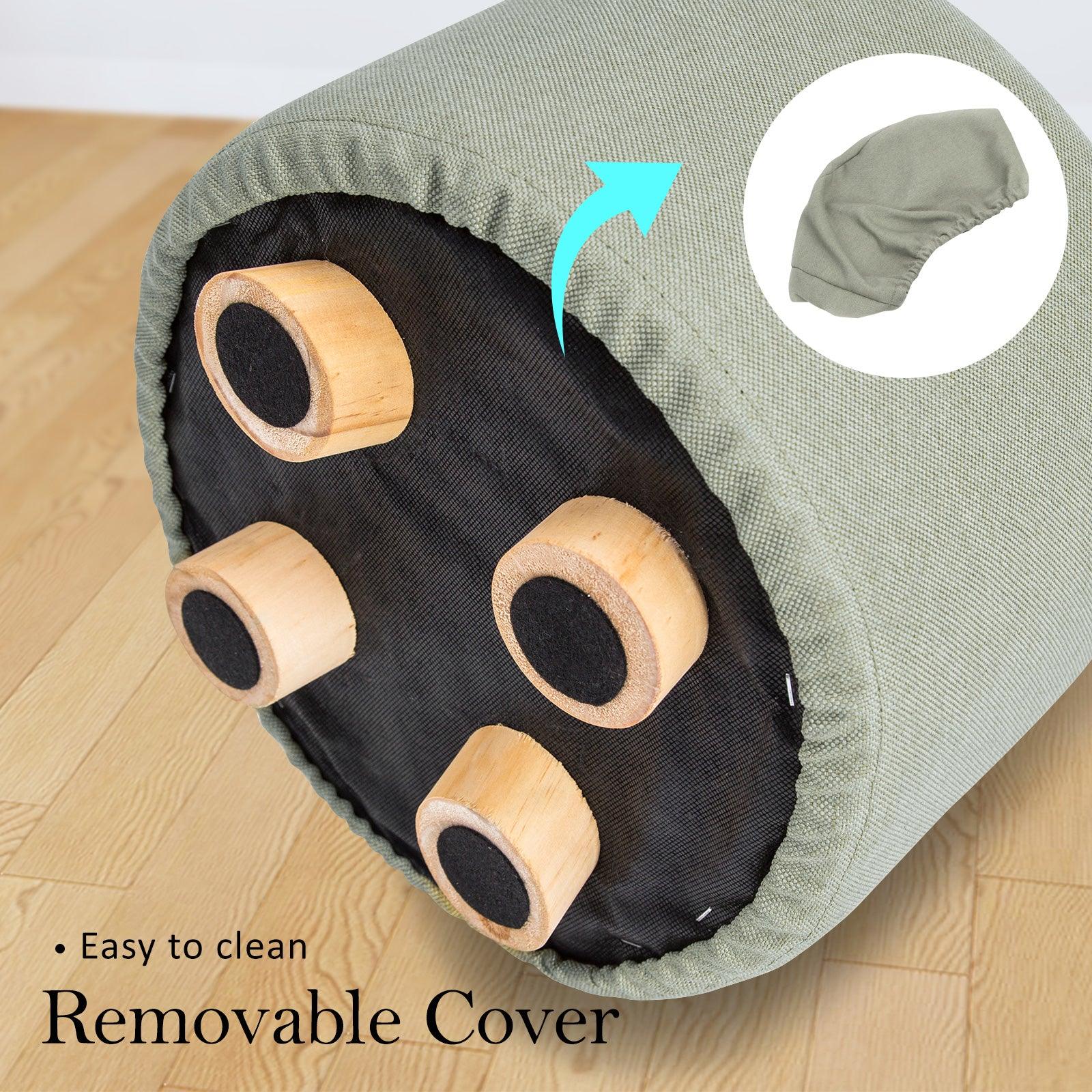 2X Fabric Ottoman Round Wooden Leg Foot Stool - GREY - Harrogates