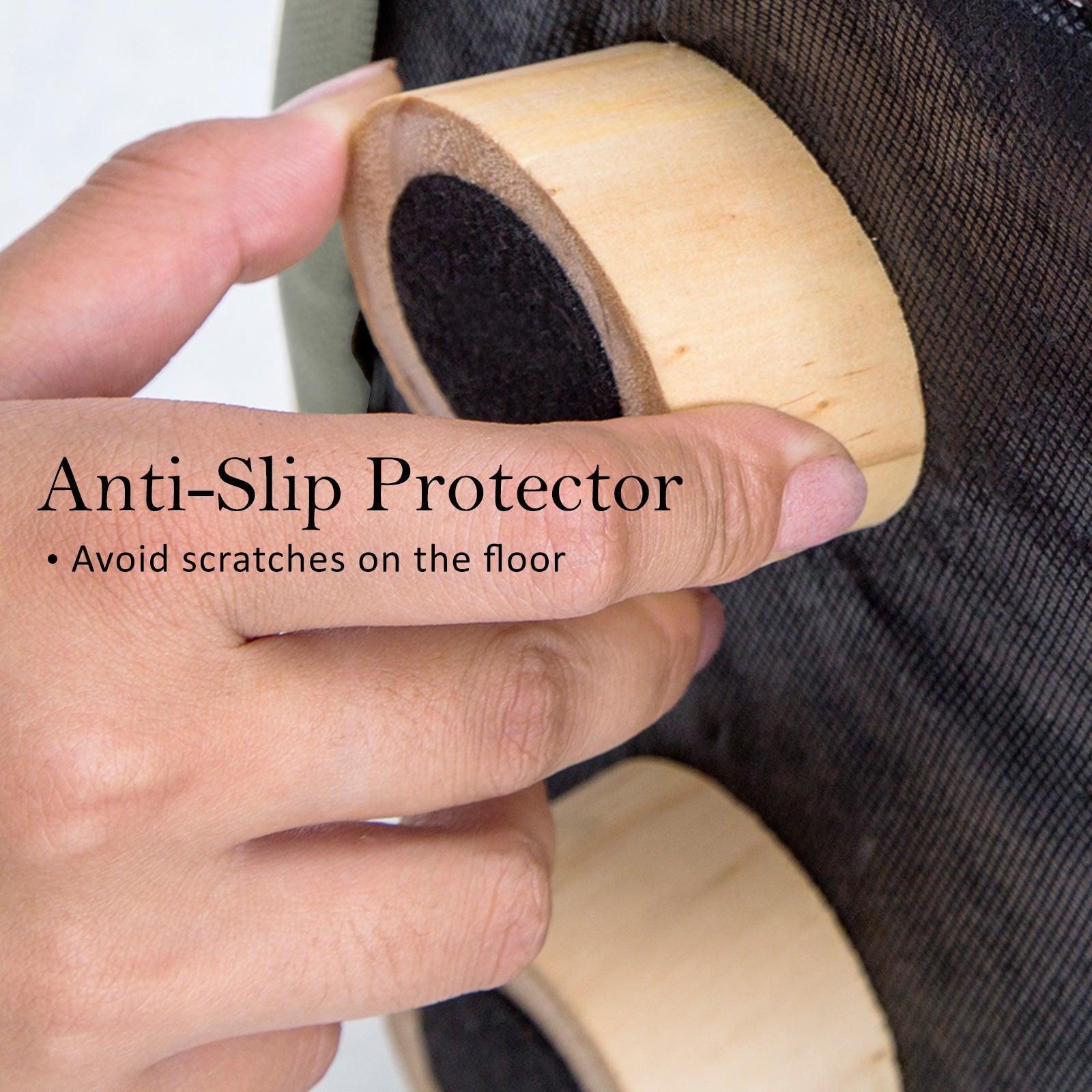 2X Fabric Ottoman Round Wooden Leg Foot Stool - GREY - Harrogates