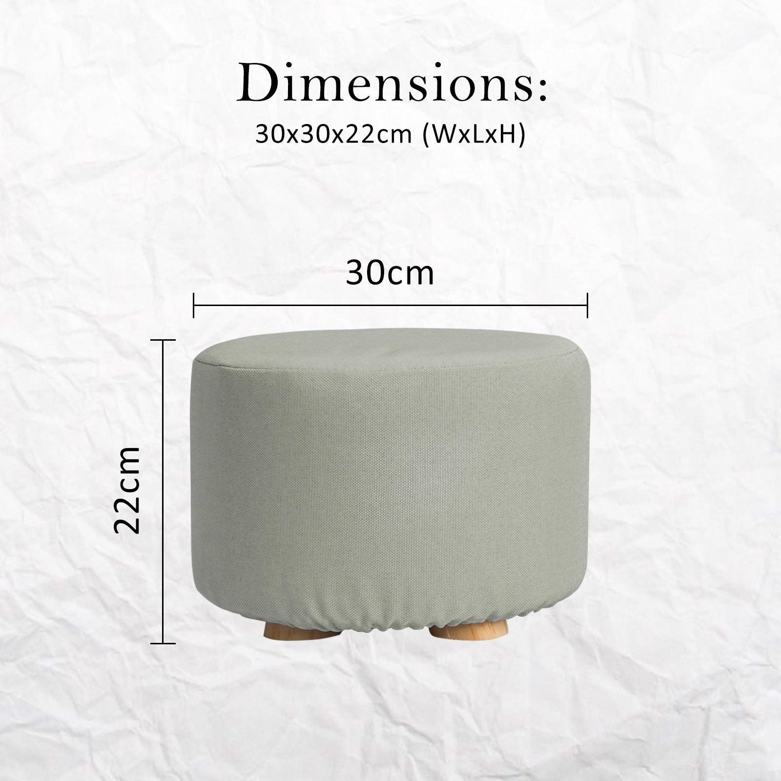 2X Fabric Ottoman Round Wooden Leg Foot Stool - GREY - Harrogates