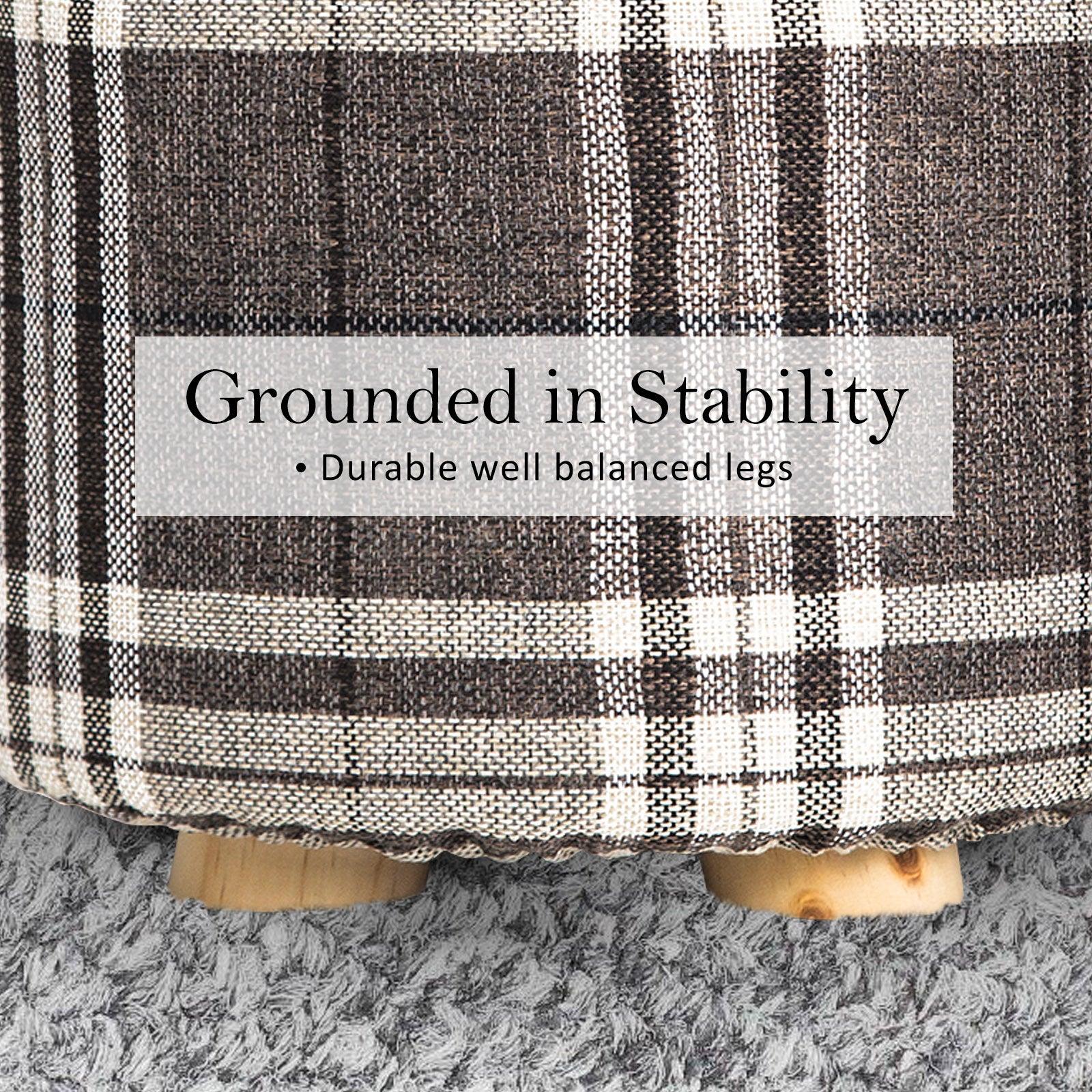 Fabric Ottoman Round Wooden Leg Foot Stool - LATTICE - Harrogates