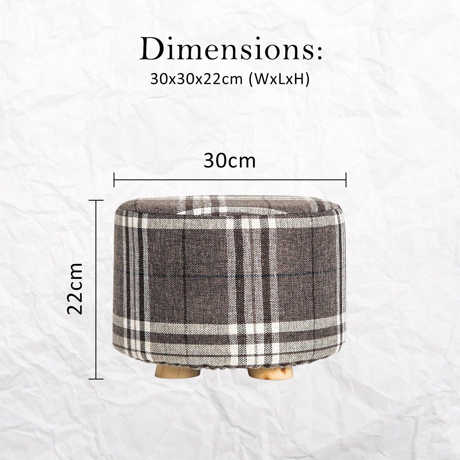 Fabric Ottoman Round Wooden Leg Foot Stool - LATTICE - Harrogates