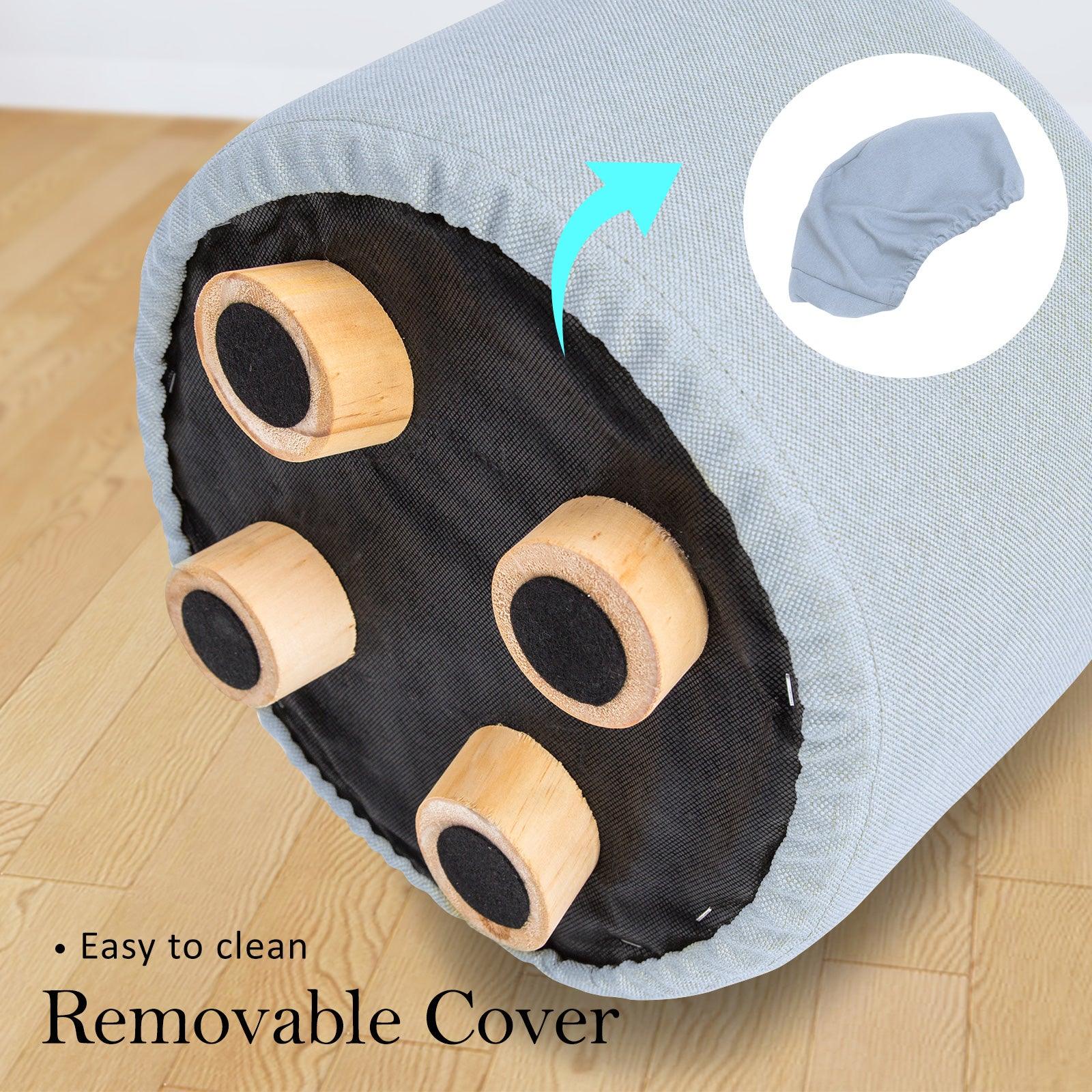 2X Fabric Ottoman Round Wooden Leg Foot Stool - LIGHT BLUE - Harrogates