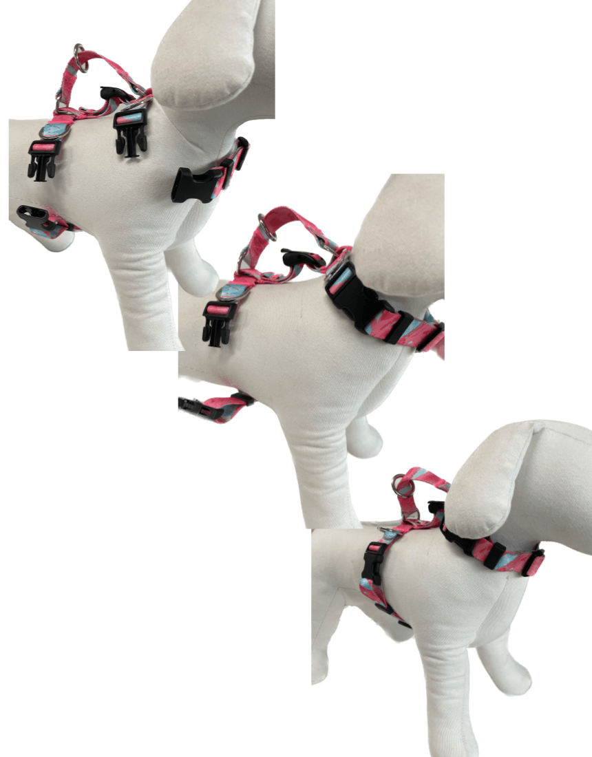 Dog Double-Lined Straps Harness Adjustable L MARBLE PINK - Harrogates