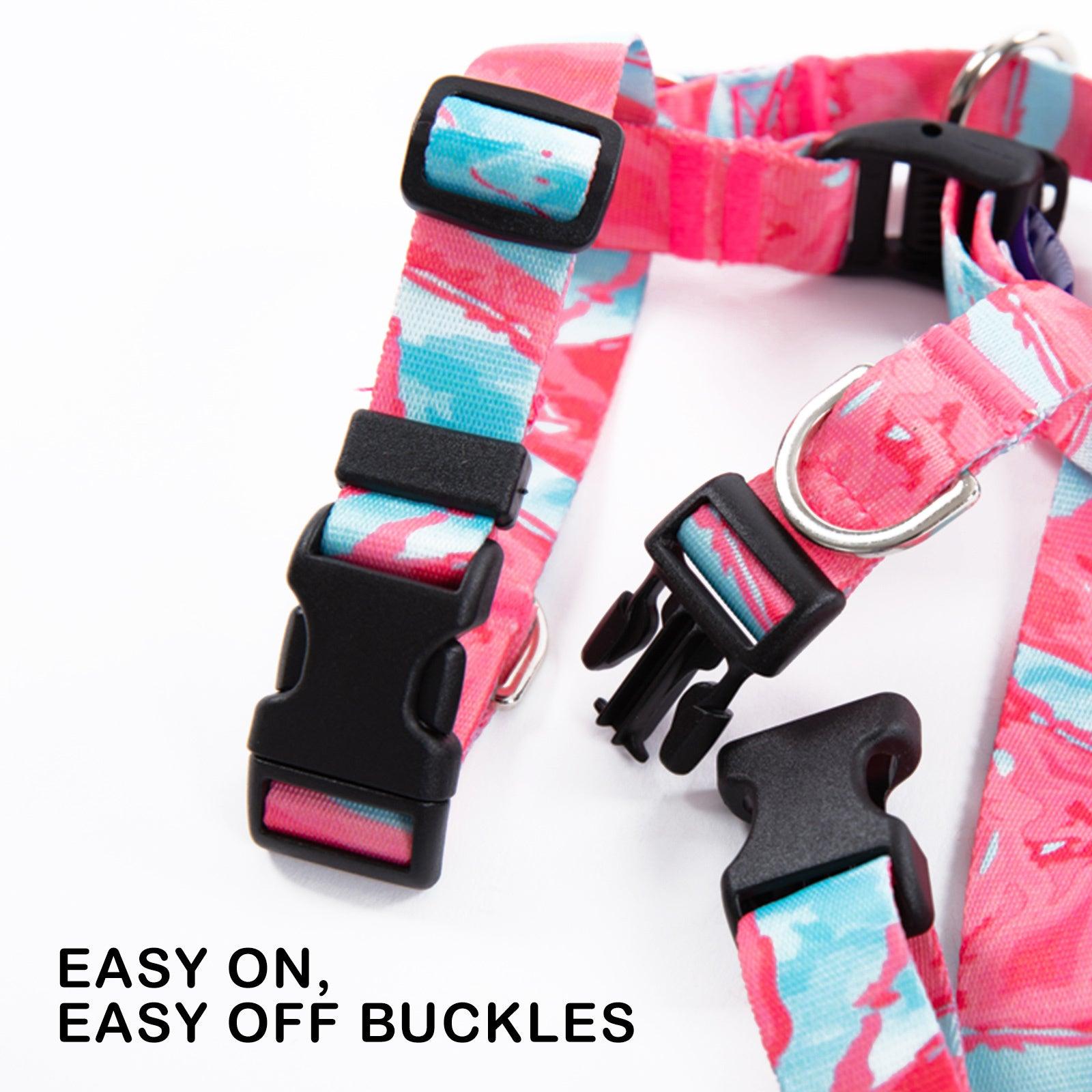 Dog Double-Lined Straps Harness Adjustable L MARBLE PINK - Harrogates