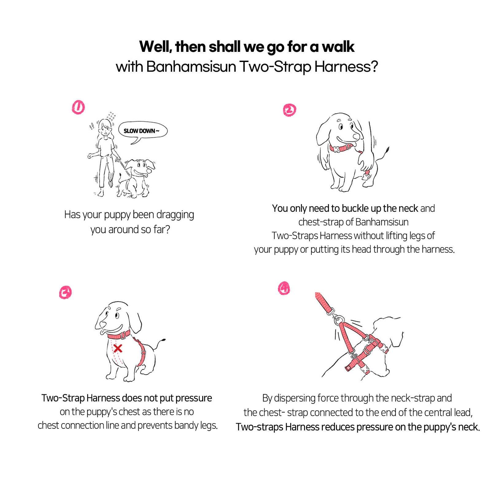 Dog Double-Lined Straps Harness Adjustable L NEON CAROL-PINK - Harrogates