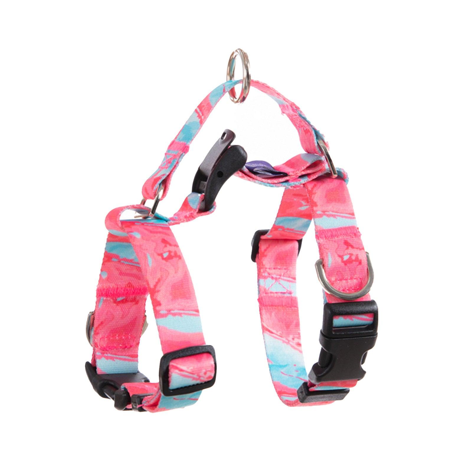Dog Double-Lined Straps Harness Adjustable M MARBLE PINK - Harrogates