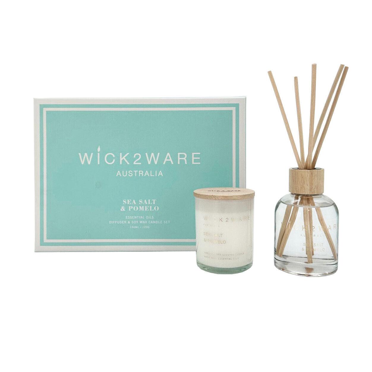 Wick2Ware Australia Sea salt and Pomelo Essential Oils Diffuser and Soy Wax Candle Set - Harrogates