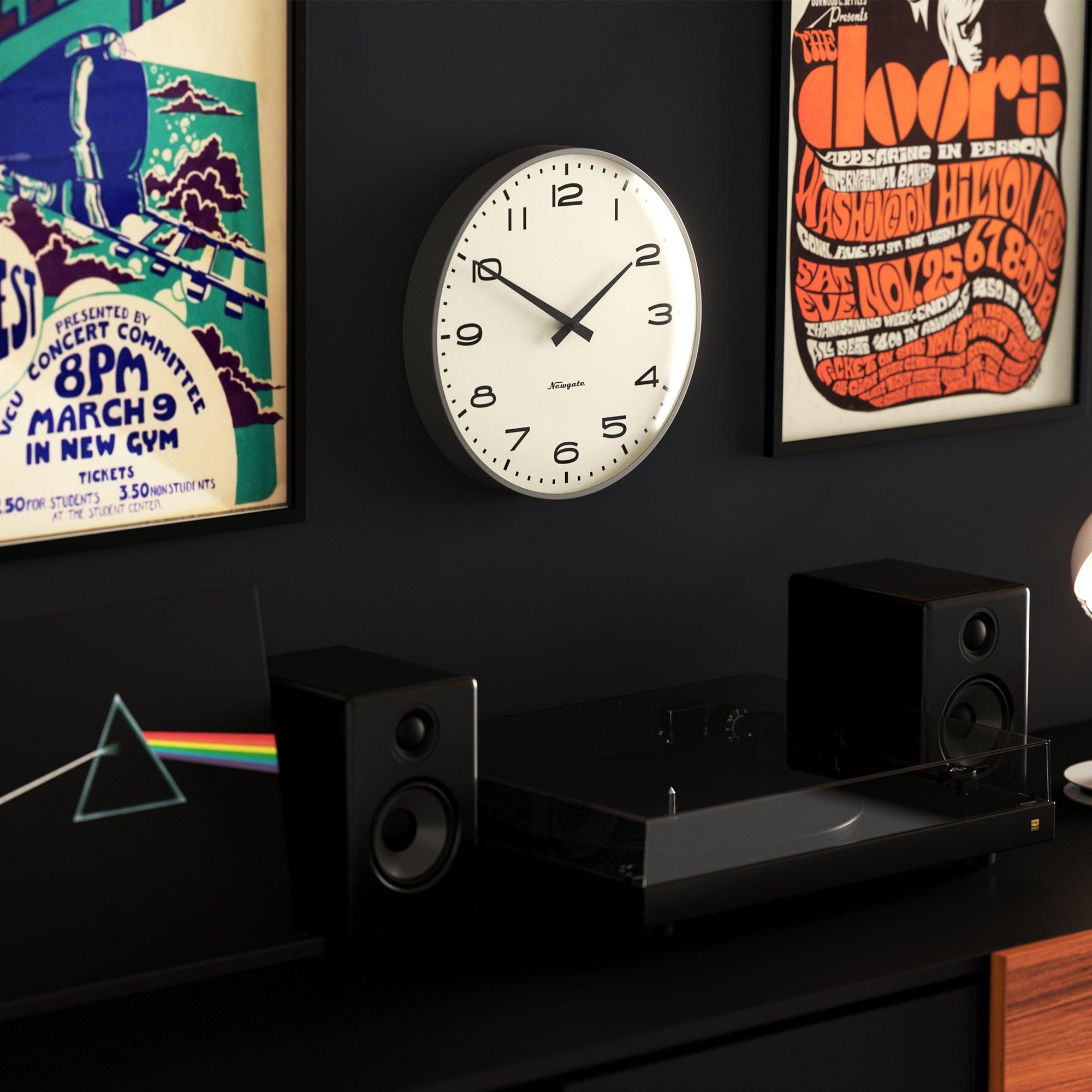 Newgate Radio City Wall Clock Black Arabic Dial - Matte Blizzard Grey - Harrogates