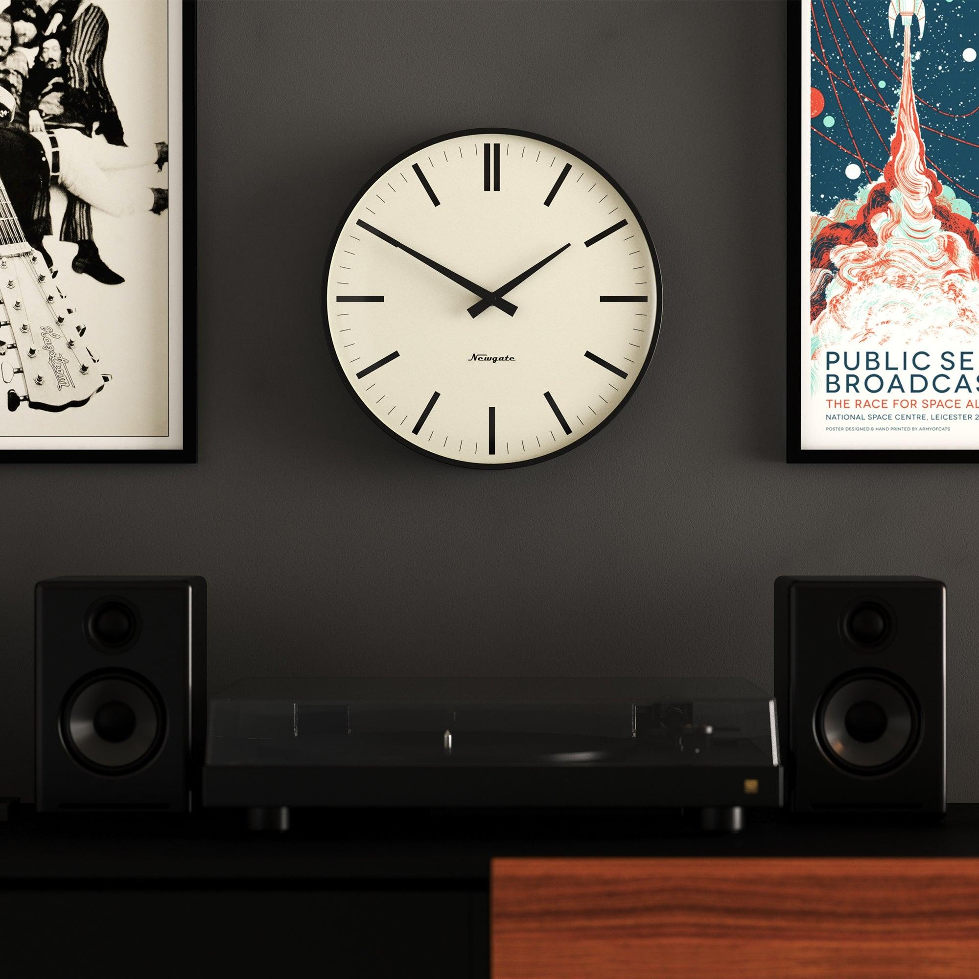 Newgate Radio City Wall Clock Bold Black Marker Dial - Matte Black - Harrogates