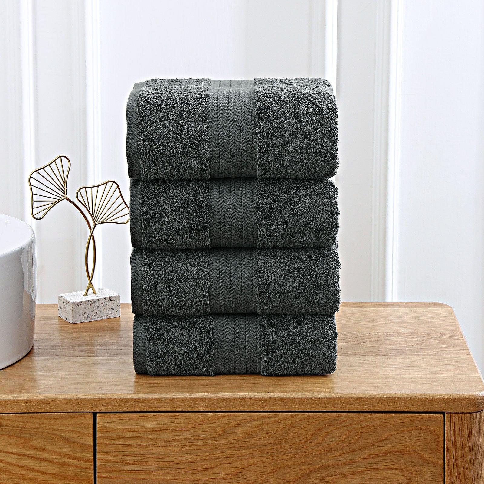 Linenland 4 Piece Cotton Bath Towels Set - Charcoal - Harrogates