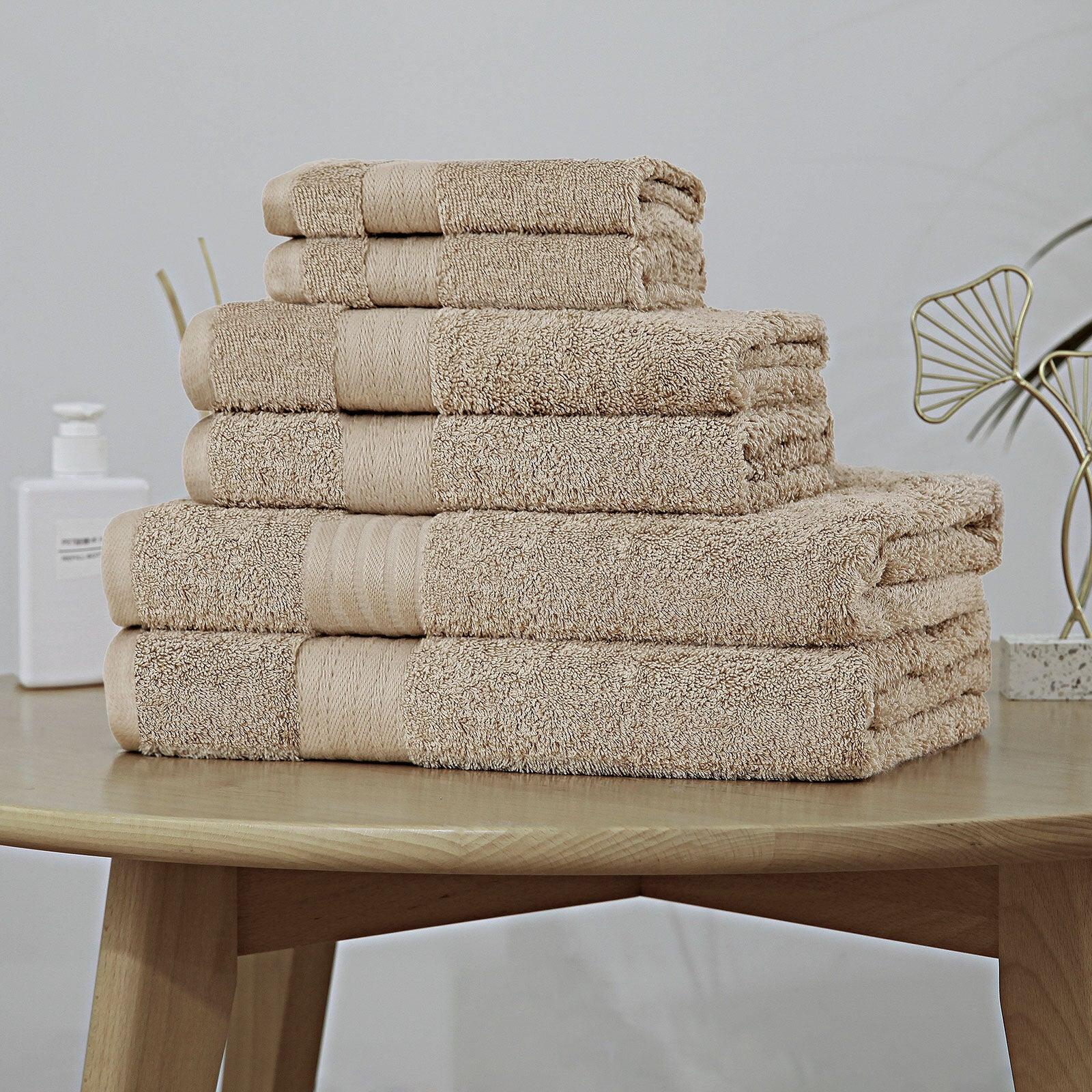 Luxury 6 Piece Soft and Absorbent Cotton Bath Towel Set - Sandstone - Harrogates