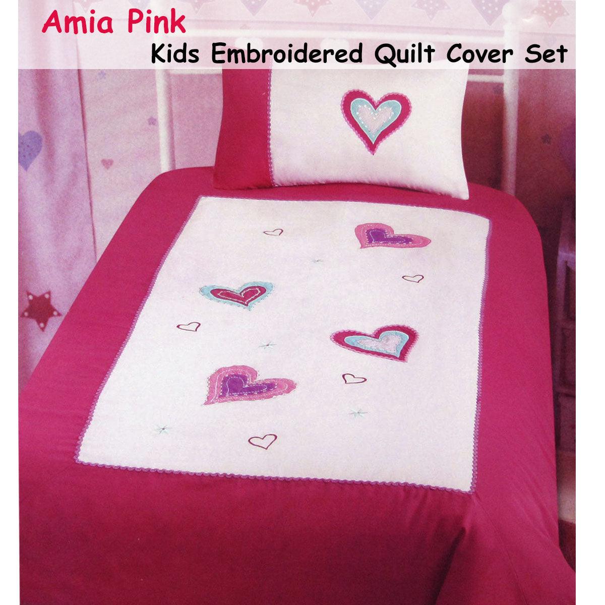 Amia Hearts Embroidered Quilt Cover Set Single - Harrogates
