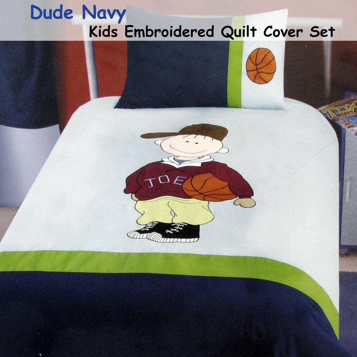 Dude Basketball Embroidered Quilt Cover Set Single - Harrogates
