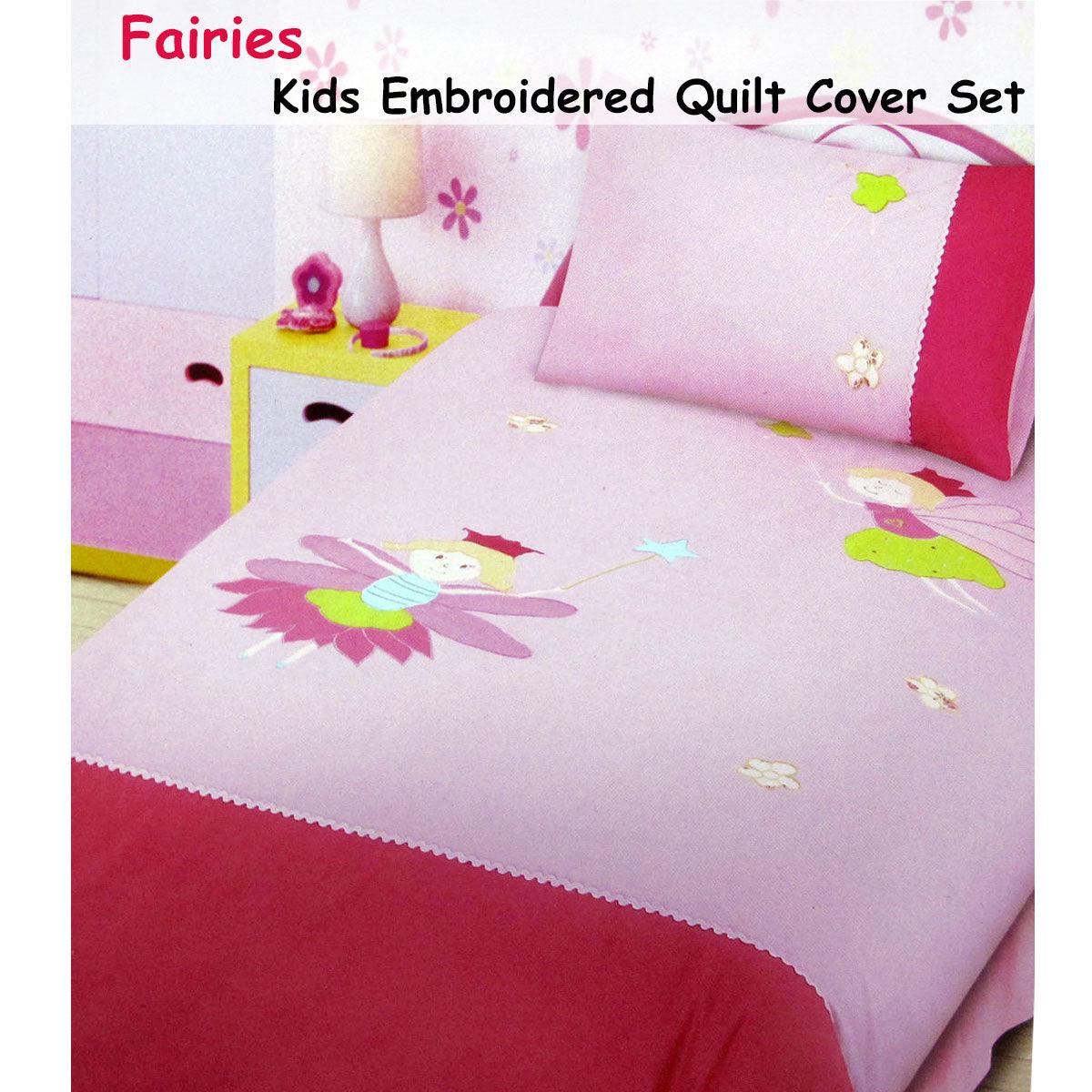 Fairies Embroidered Quilt Cover Set Single - Harrogates