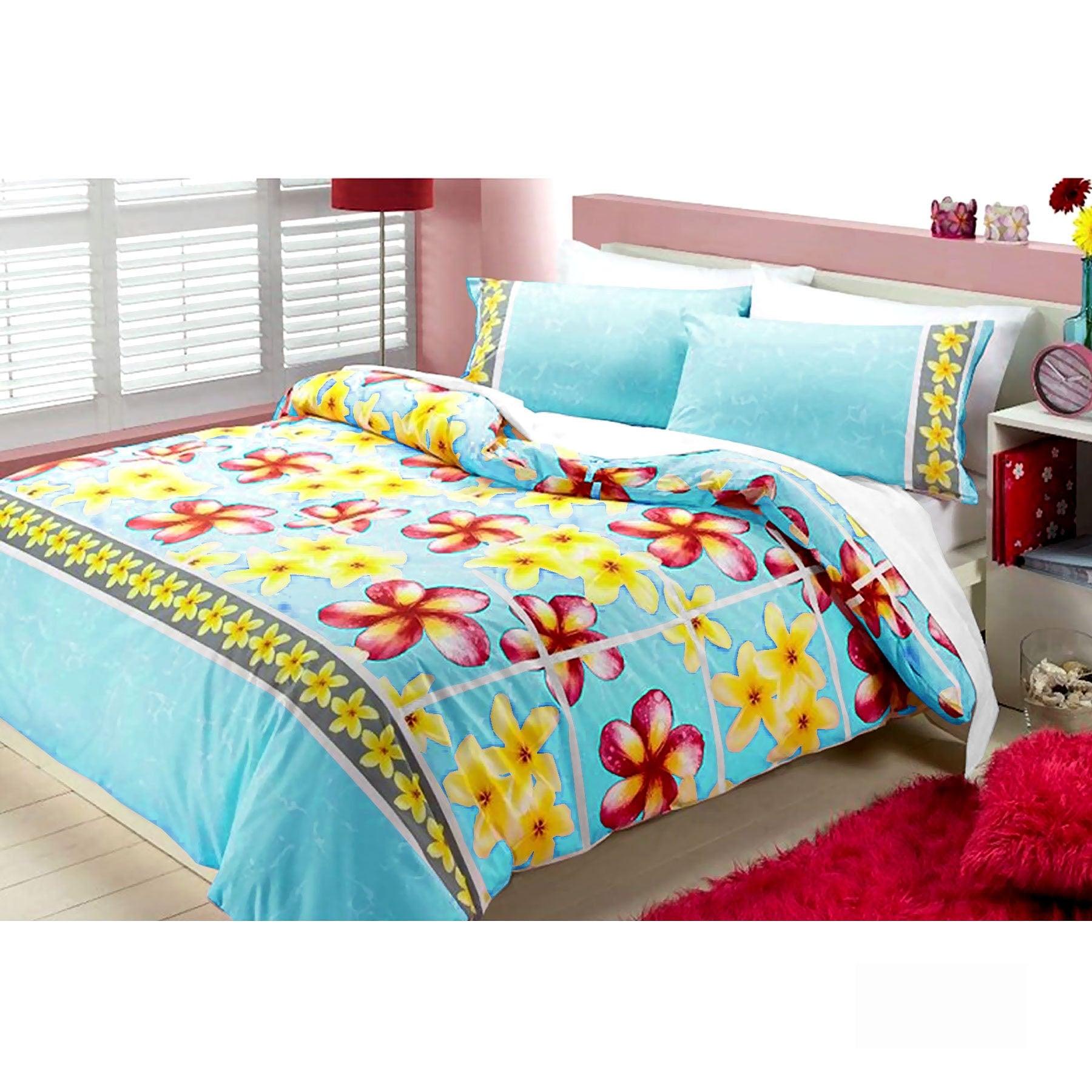Floating Frangipani Quilt Cover Set Aqua Single - Harrogates