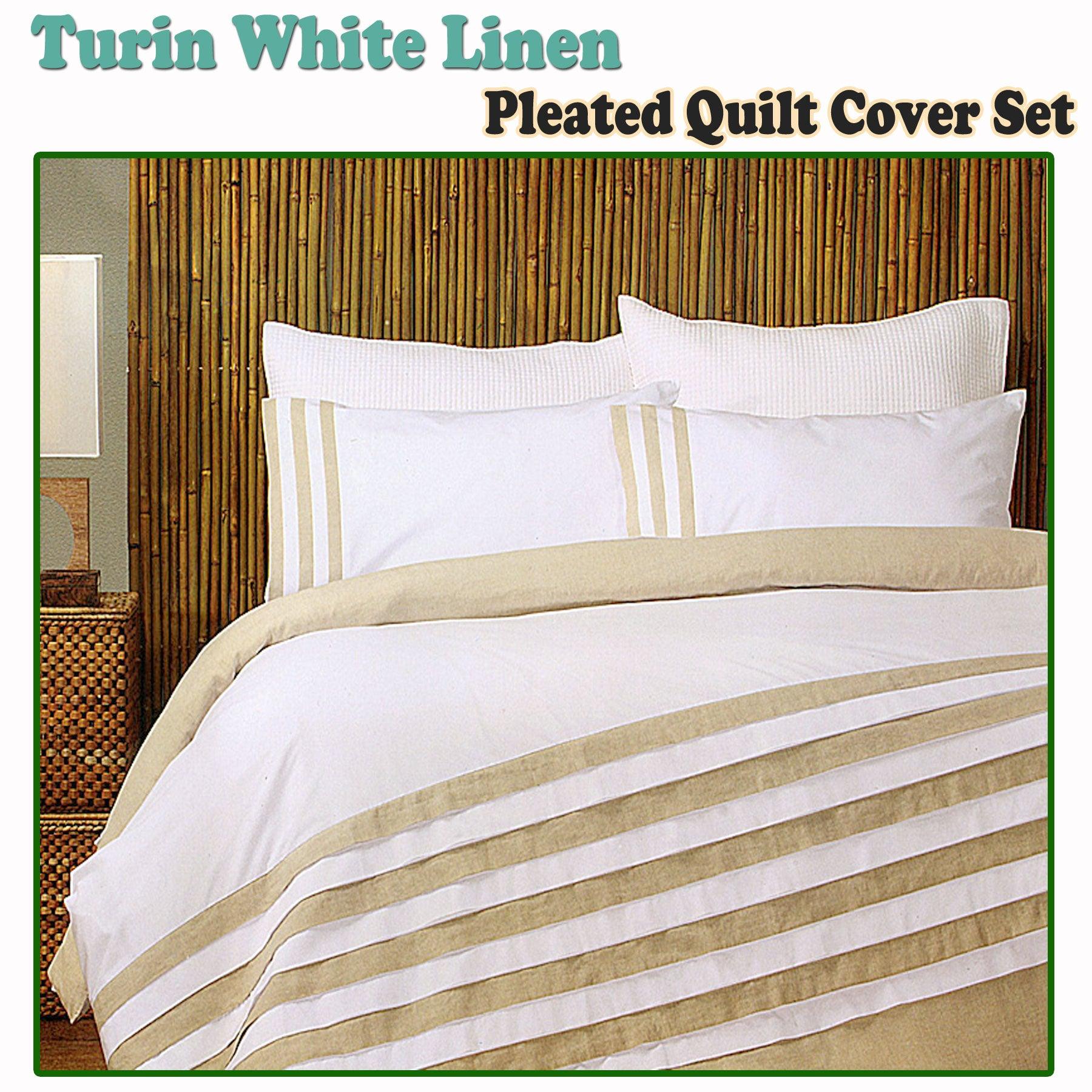 Turin White Linen Quilt Cover Set QUEEN - Harrogates