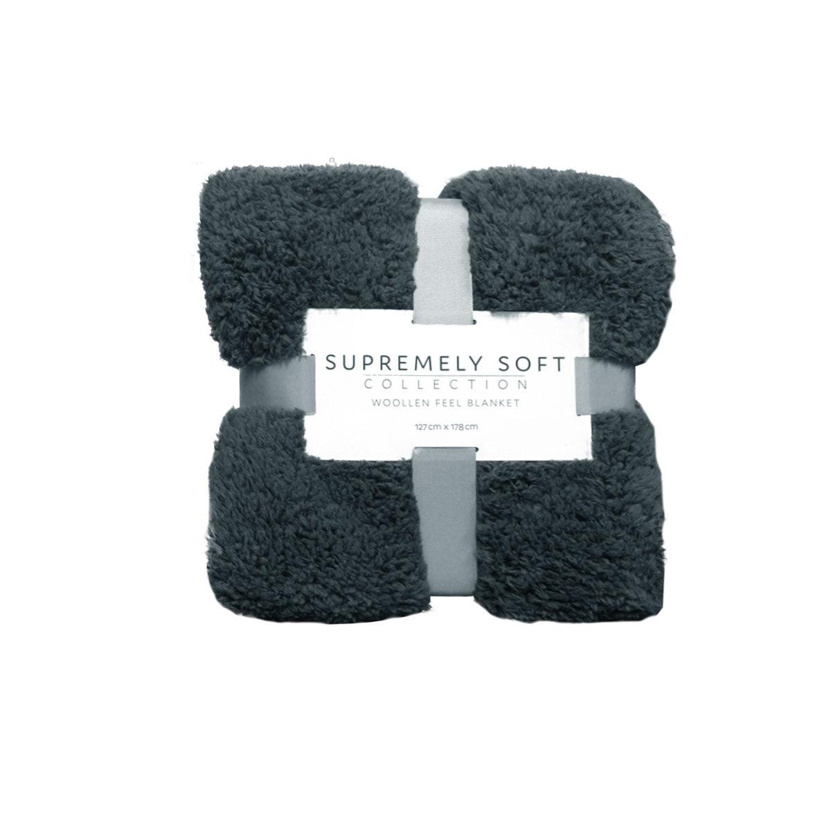 Soft Woollen Feel Throw Rug/Blanket Charcoal - Harrogates