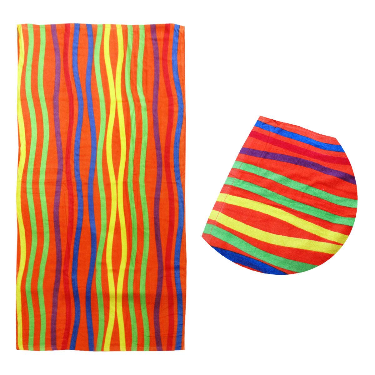Bright Stripes Cotton Velour Printed Beach Towel - Harrogates