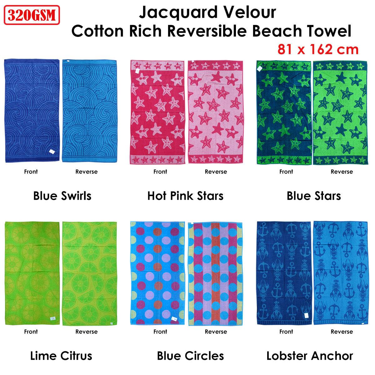 Jacquard Velour Reversible Beach Towel Blue Lobster Anchor - Harrogates