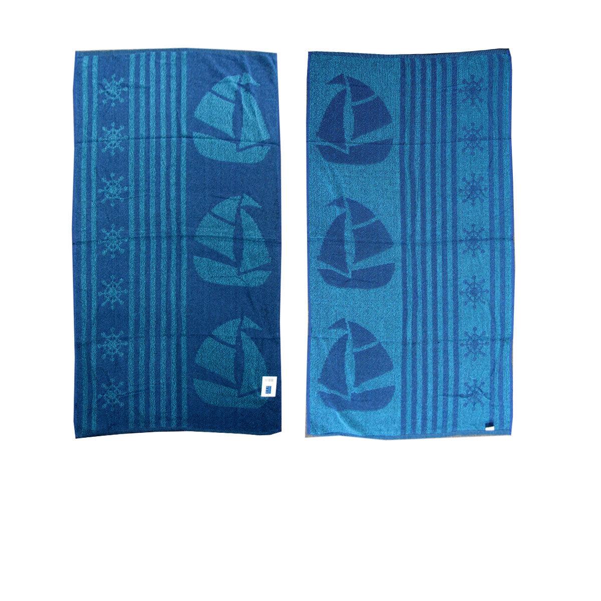 Set of 4 Imperfect Jacquard Terry Beach Towels Sail Boat - Harrogates